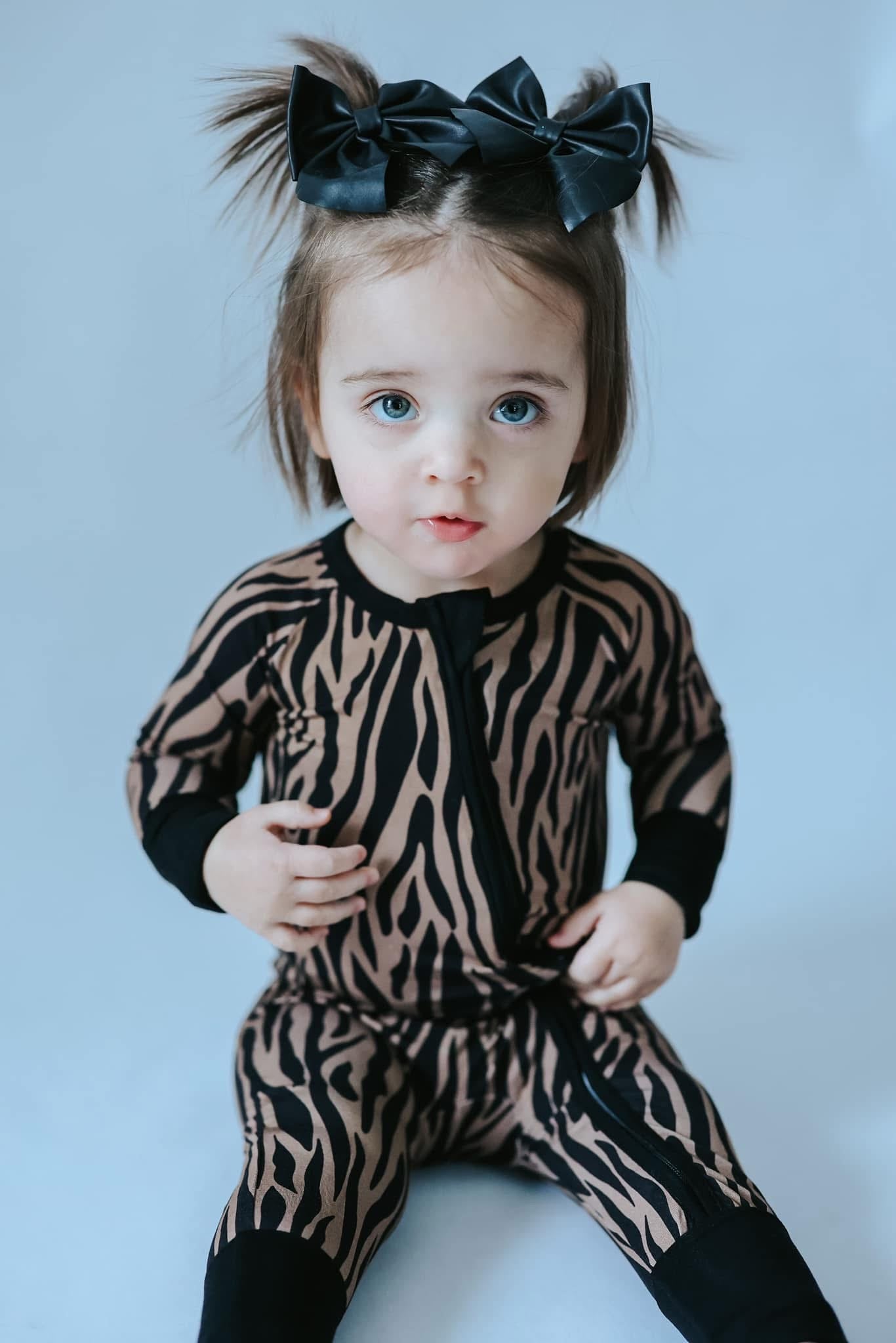 Neutral Zebra Double Zippy Romper