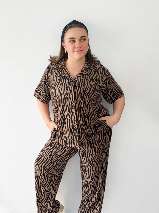 Neutral Zebra Womens Pant Set