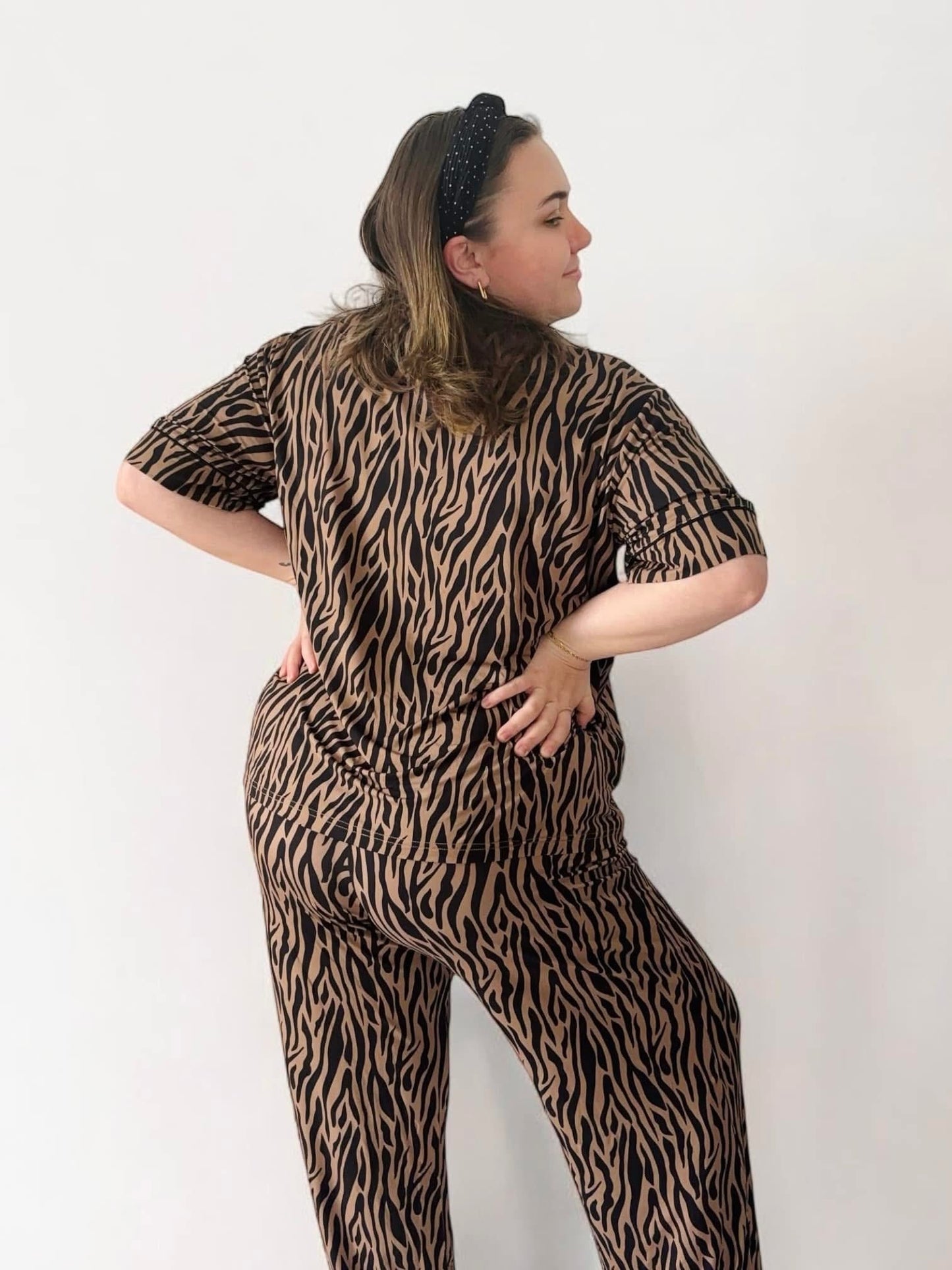 Neutral Zebra Womens Pant Set