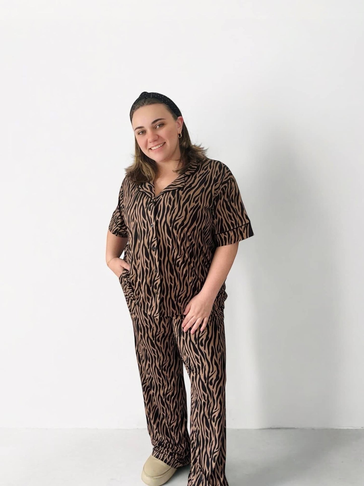 Neutral Zebra Womens Pant Set