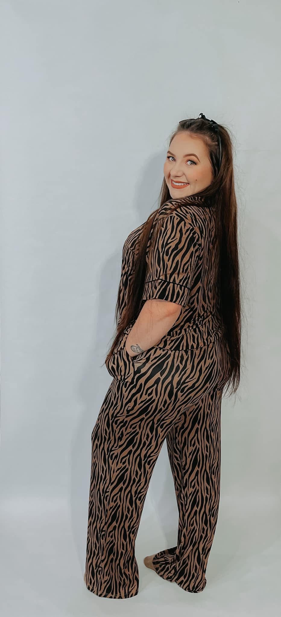 Neutral Zebra Womens Pant Set