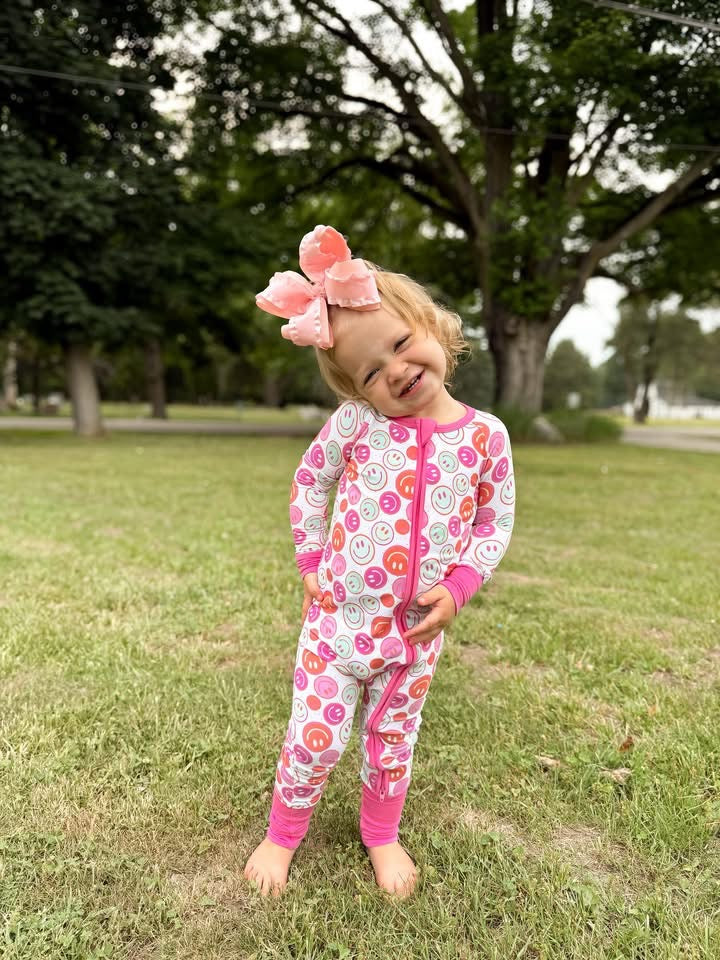 Cotton Candy Smileys Double Zippy Romper