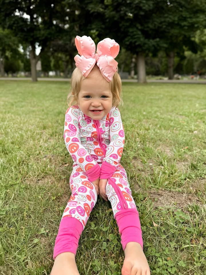 Cotton Candy Smileys Double Zippy Romper