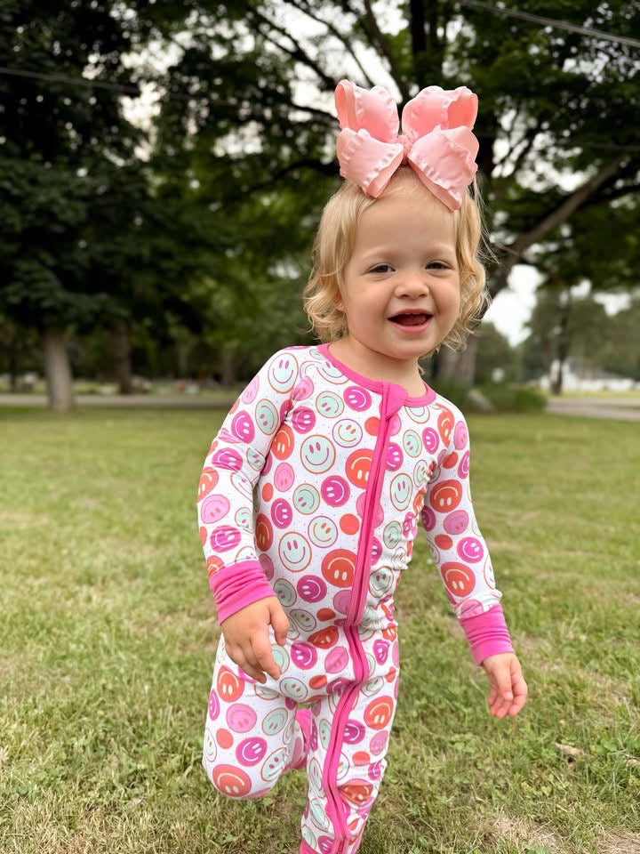 Cotton Candy Smileys Double Zippy Romper