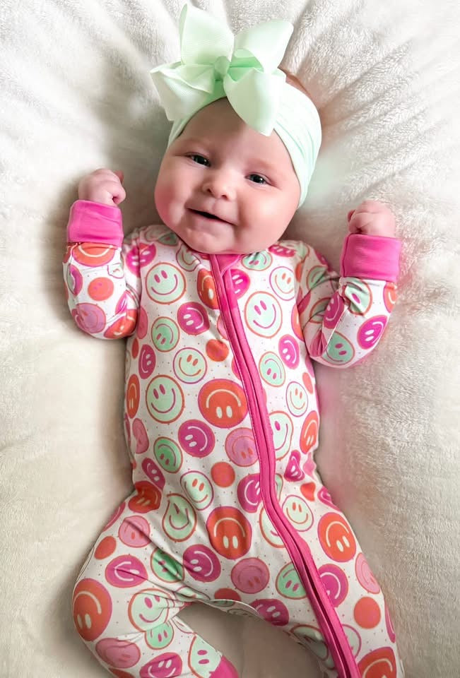 Cotton Candy Smileys Double Zippy Romper