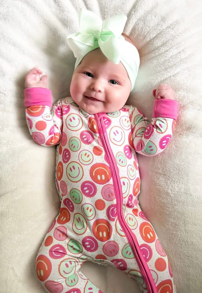 Cotton Candy Smileys Double Zippy Romper