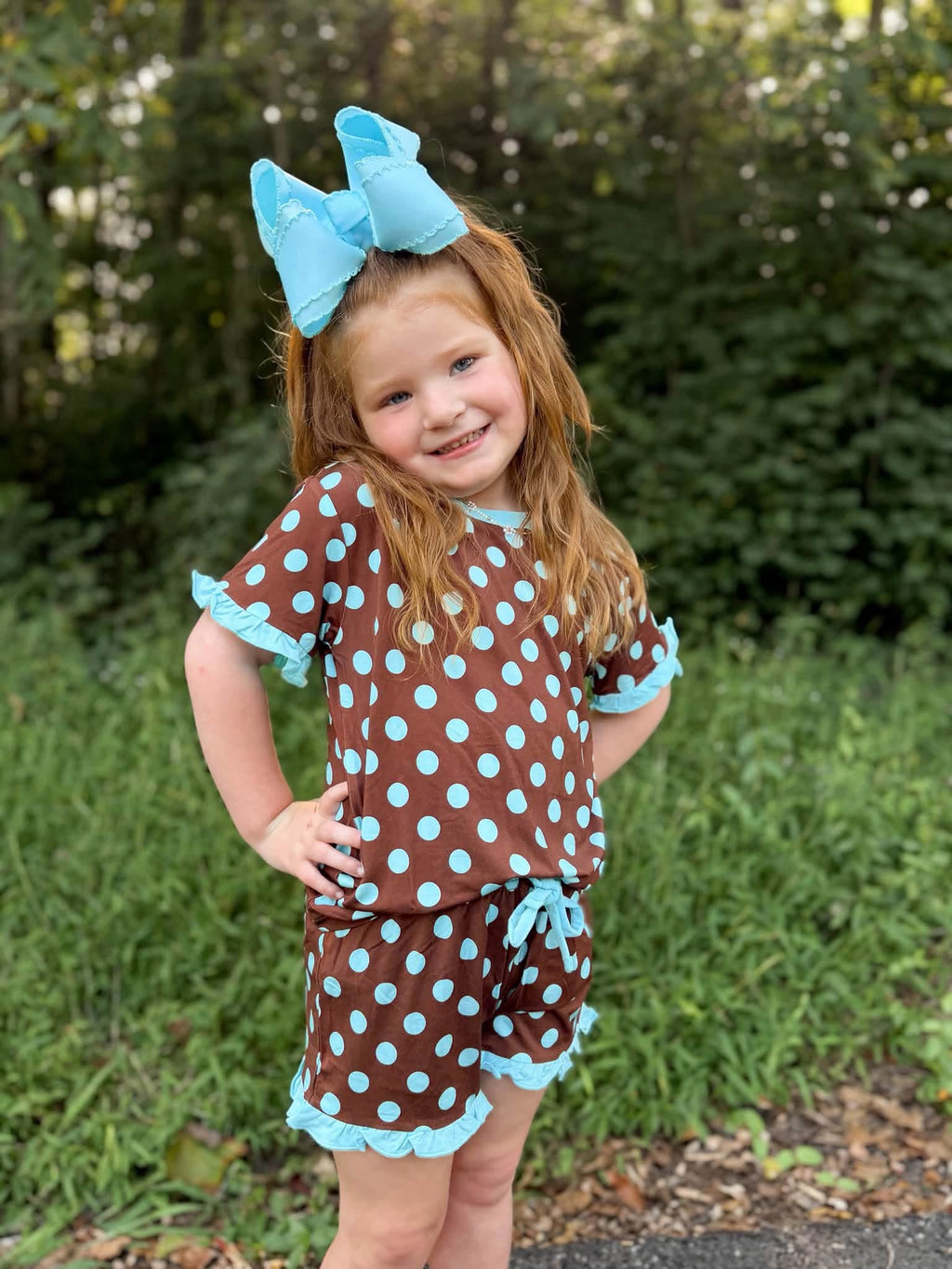 Cocoa Confetti Dots Kids Ruffle Short Set