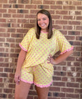 Honey Blush Womens Ruffle Short Set