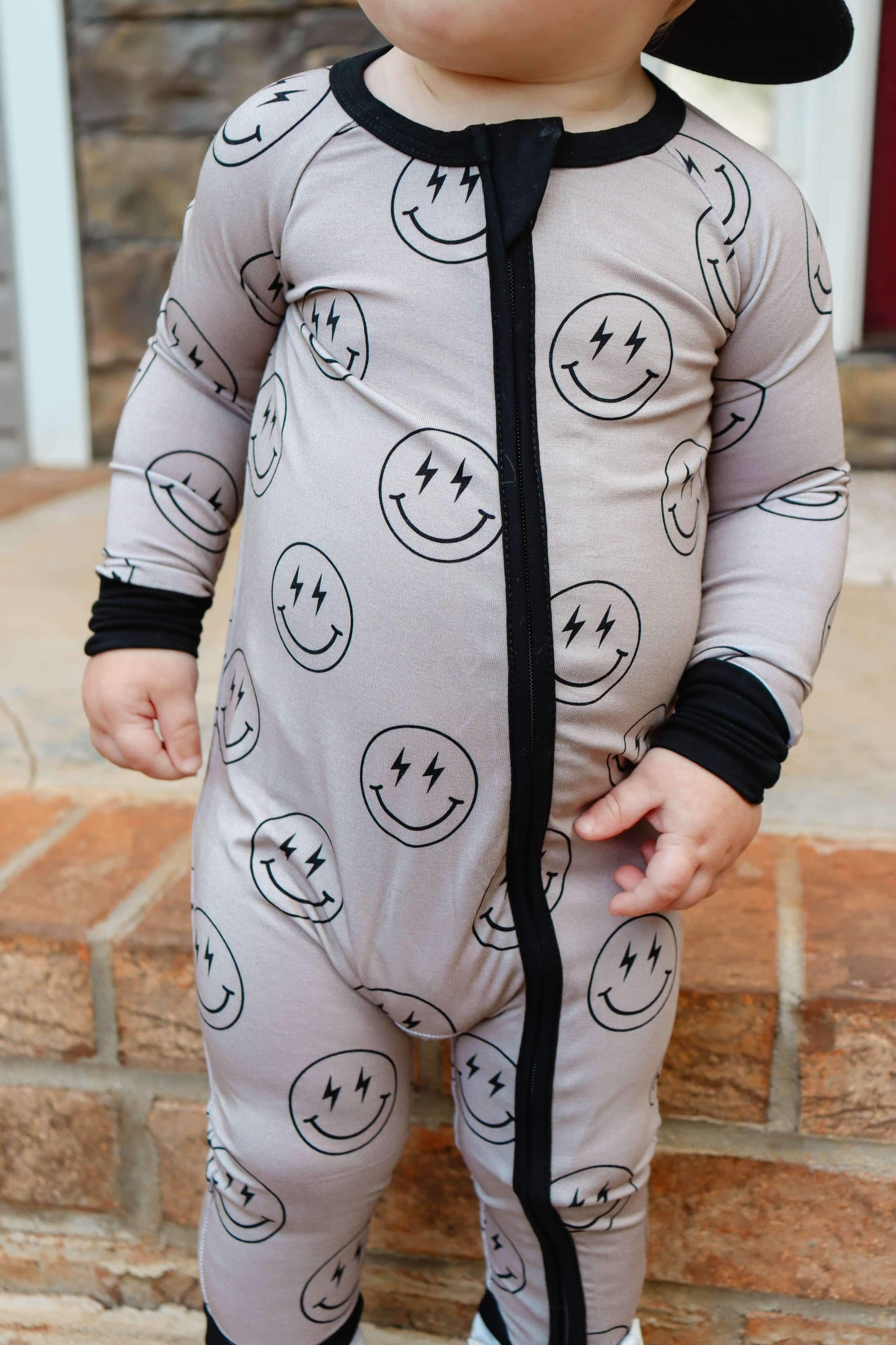 Mocha Smileys Double Zippy Romper