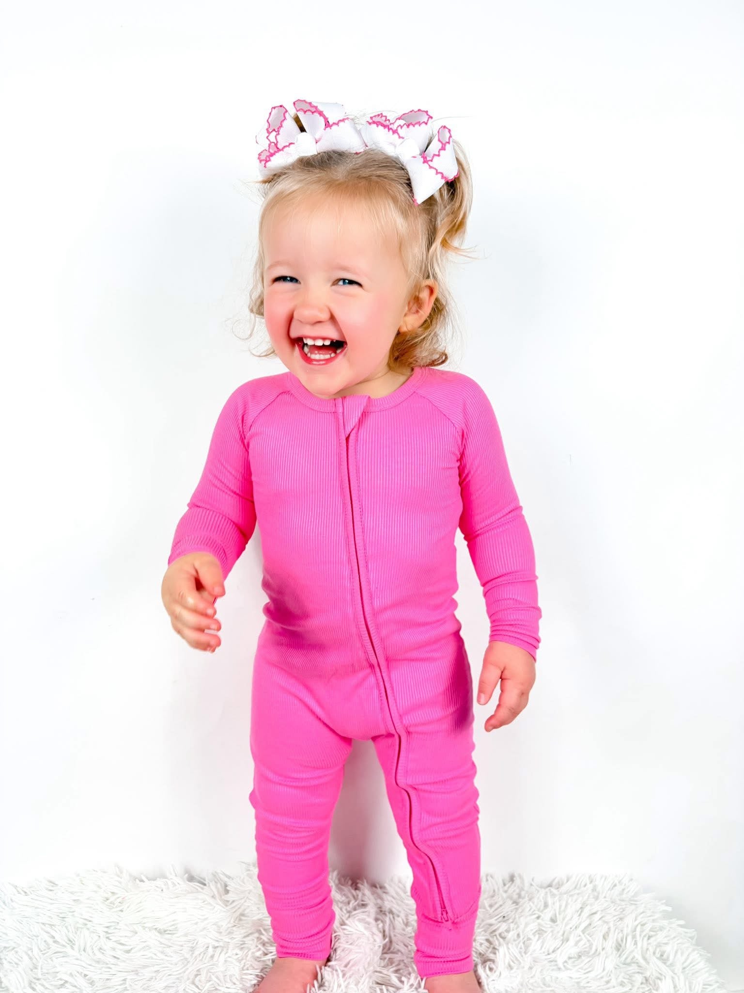 Pink Spritz Ribbed Double Zippy Romper