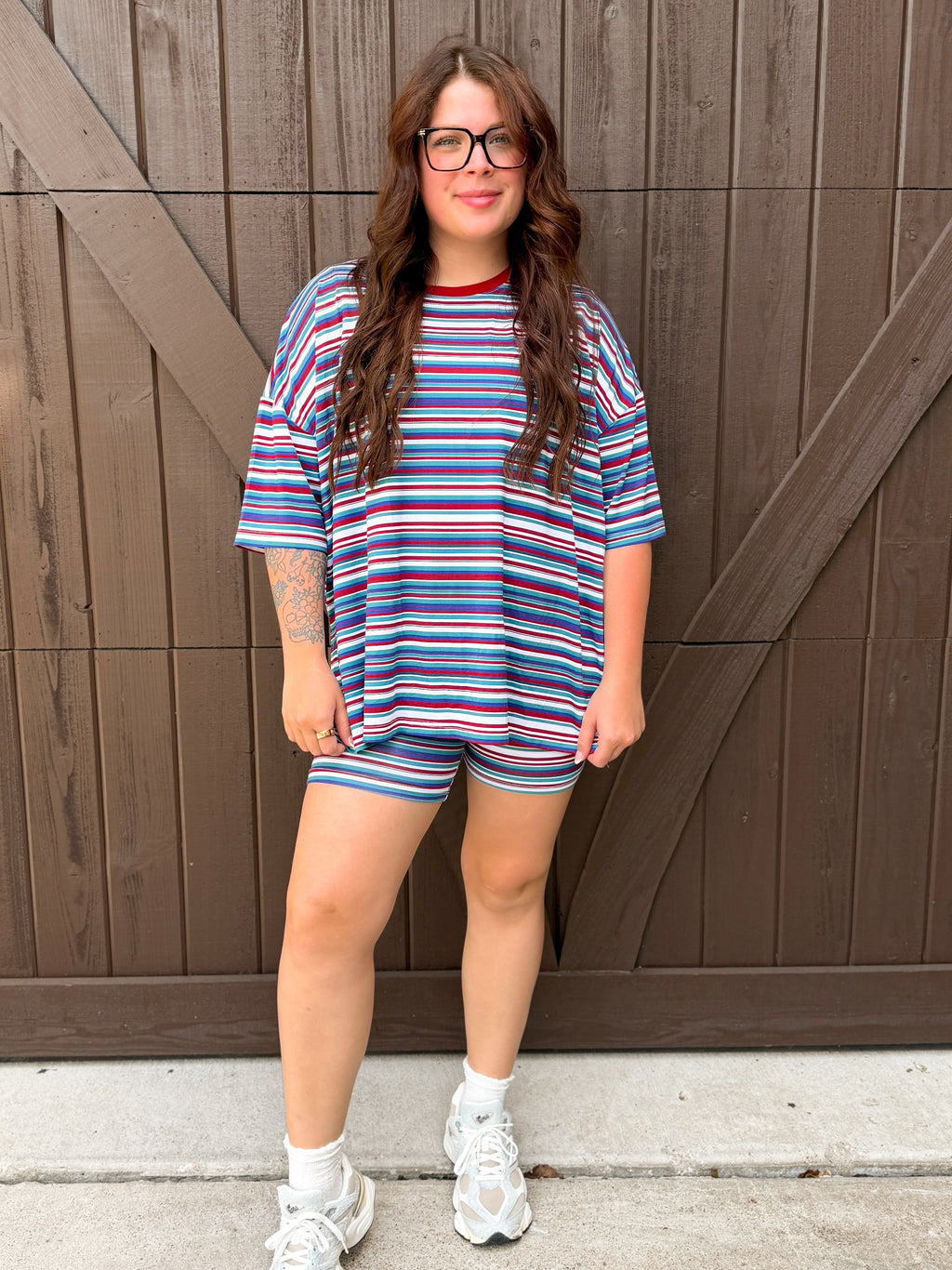 Retro Stripes Womens Biker Short Set