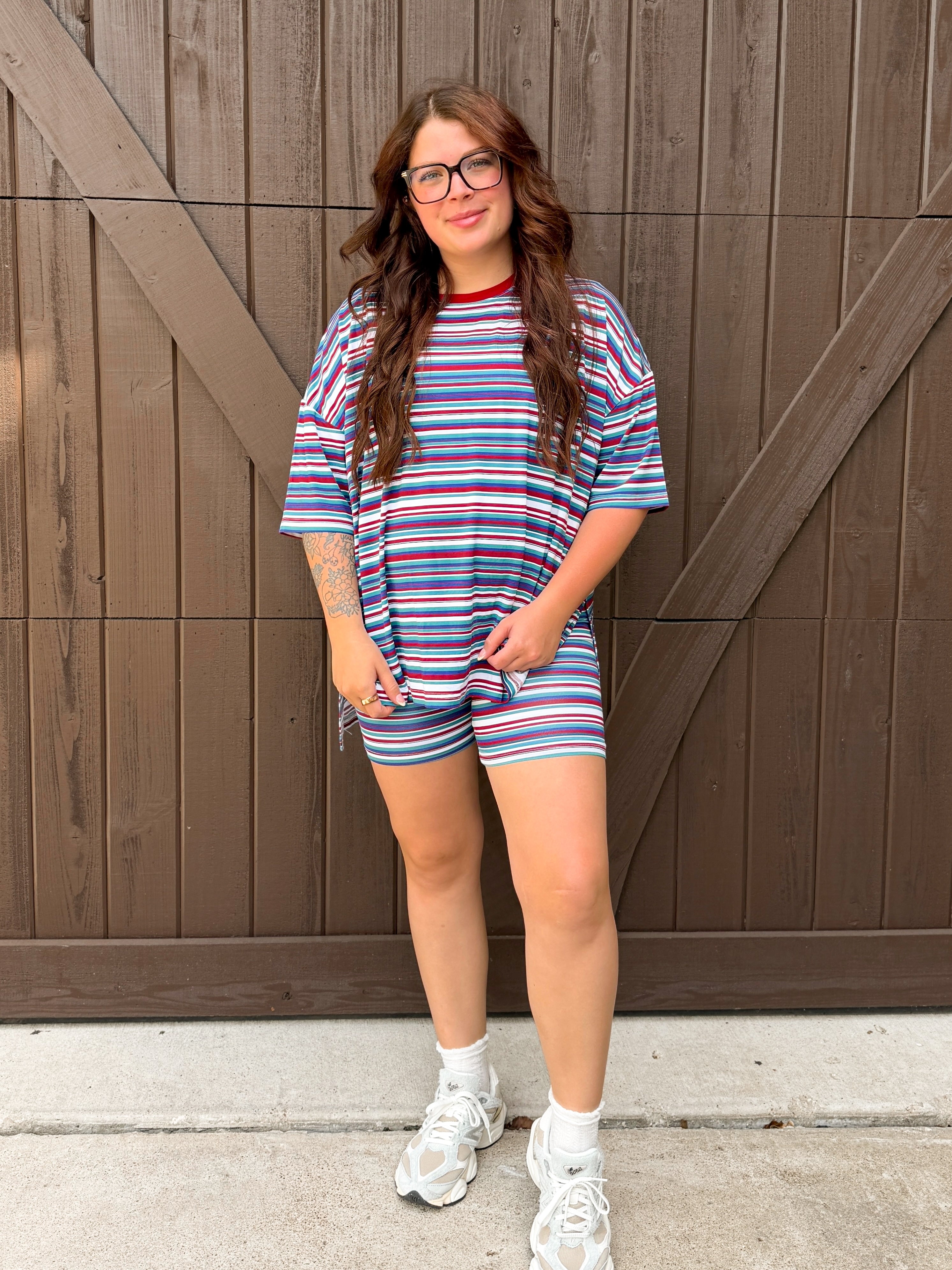 Retro Stripes Womens Biker Short Set