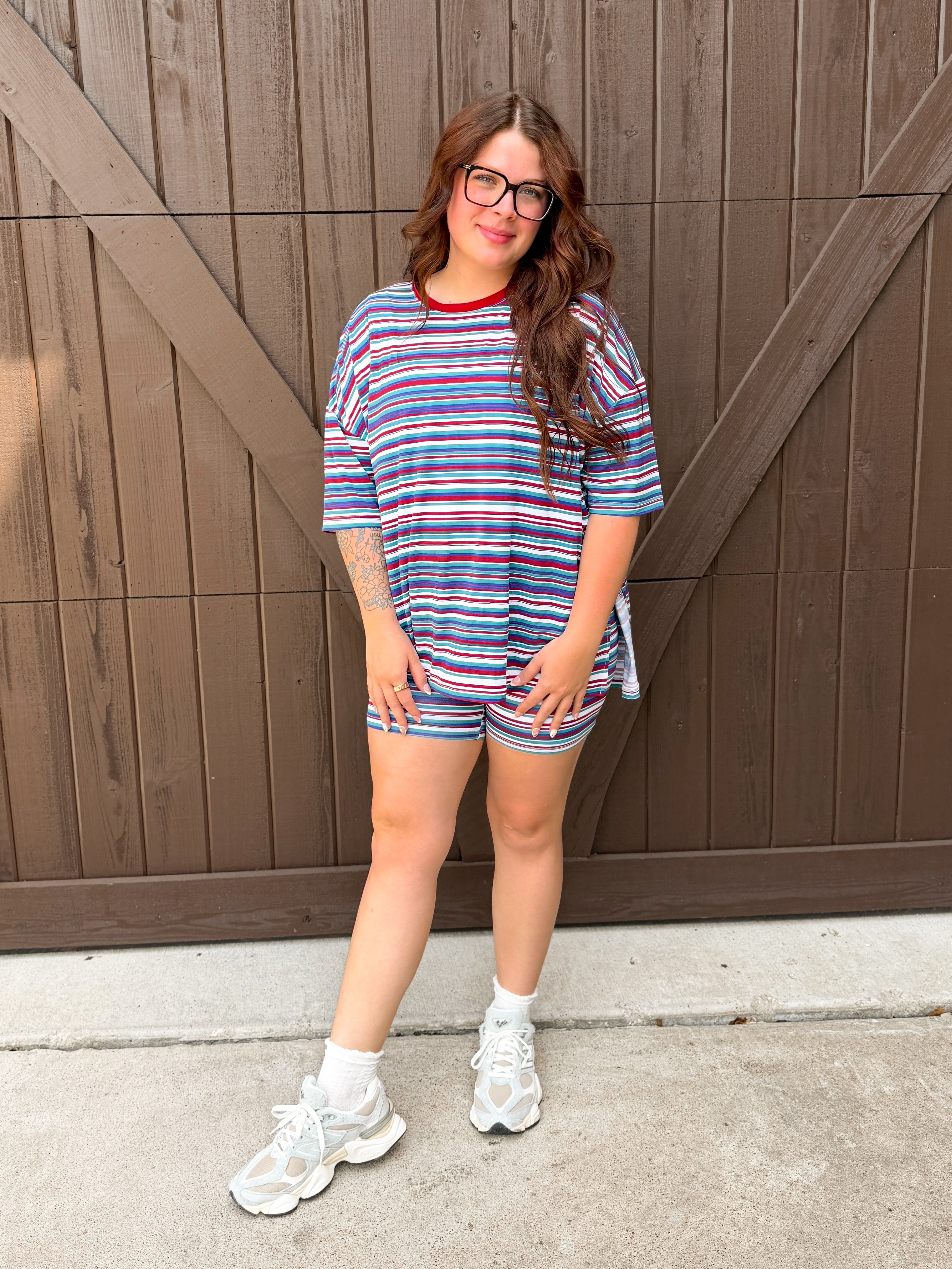 Retro Stripes Womens Biker Short Set