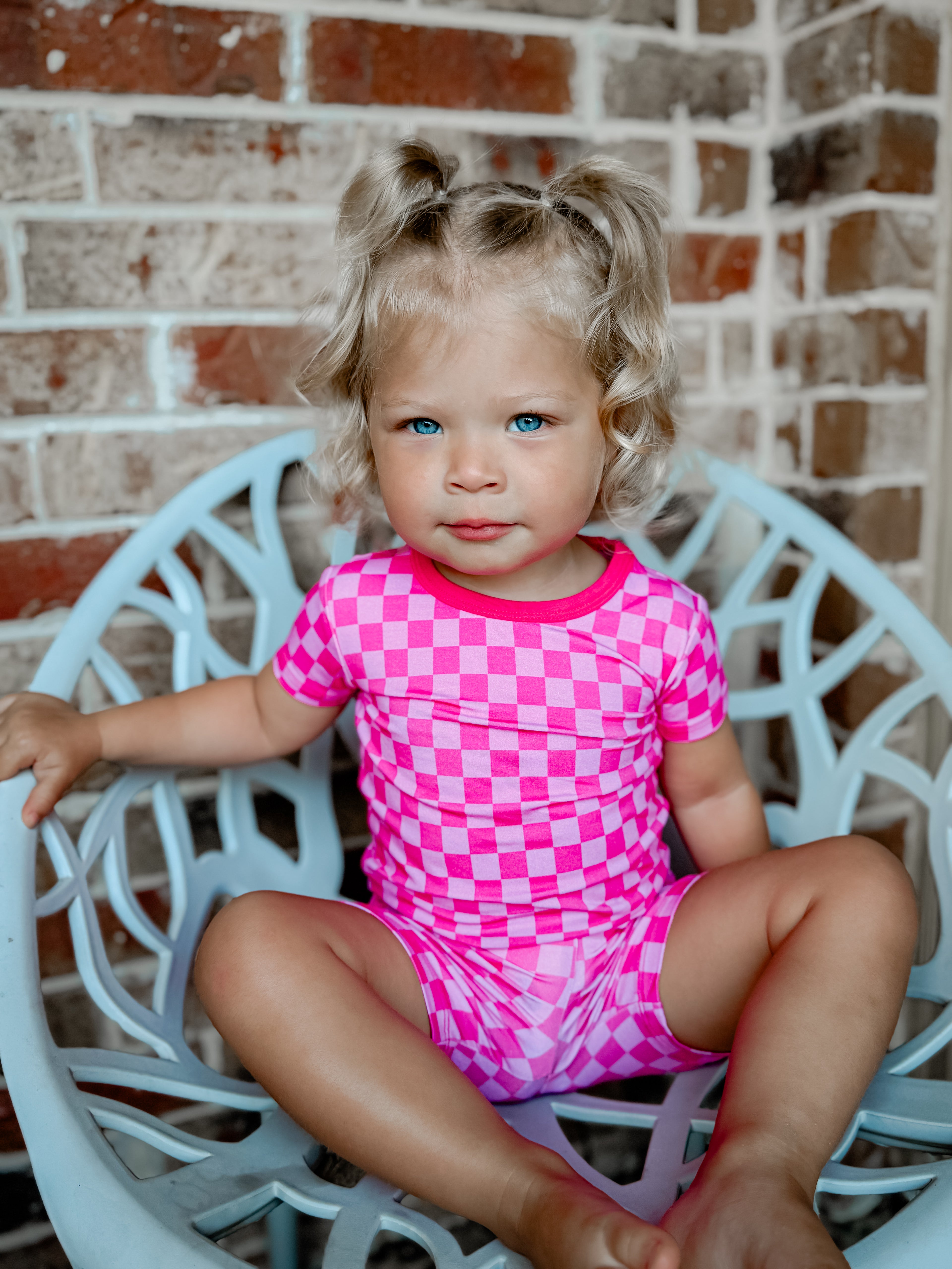 Pink Checkered Two Piece Short Set