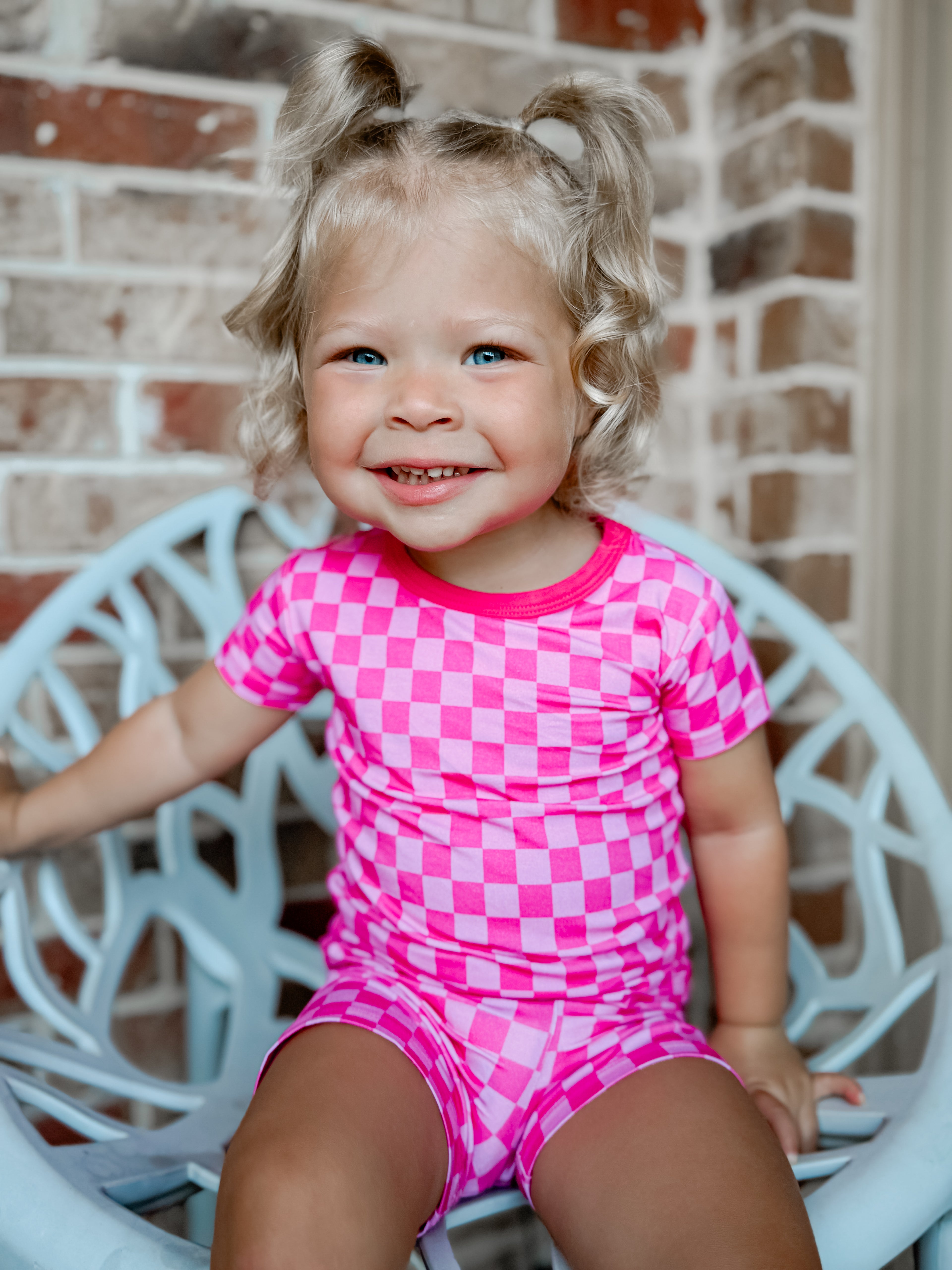 Pink Checkered Two Piece Short Set