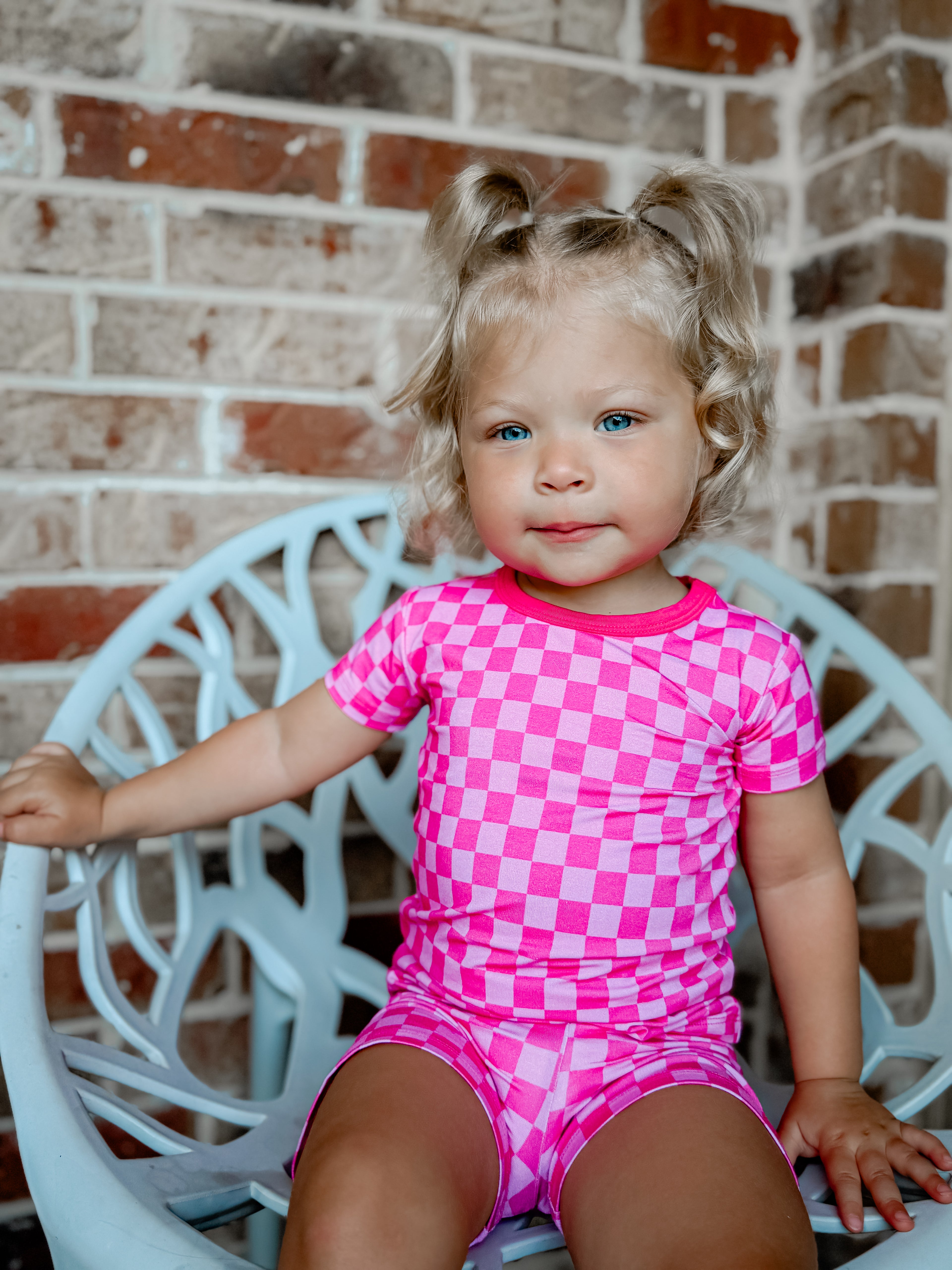 Pink Checkered Two Piece Short Set