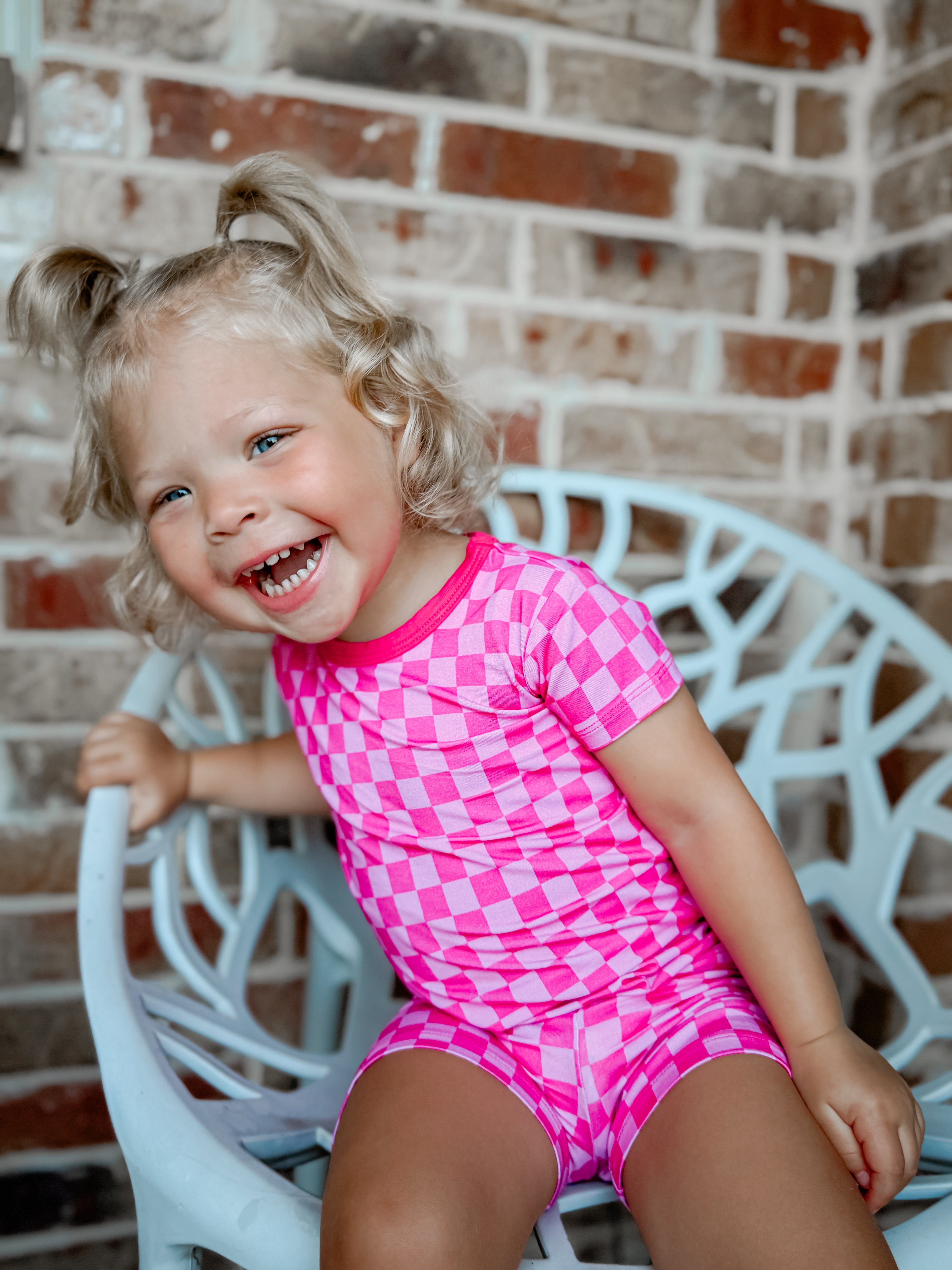 Pink Checkered Two Piece Short Set
