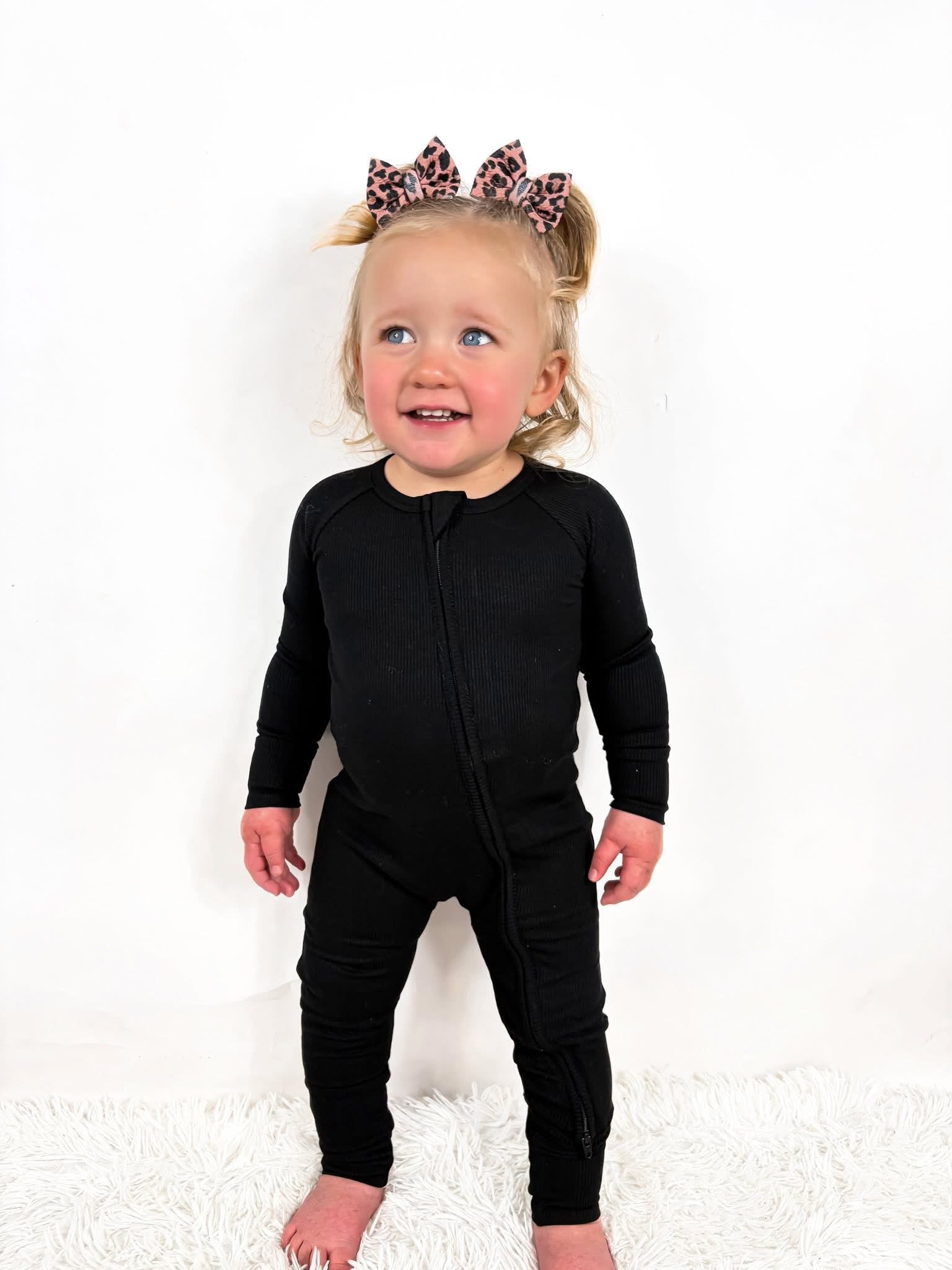 Licorice Ribbed Double Zippy Romper