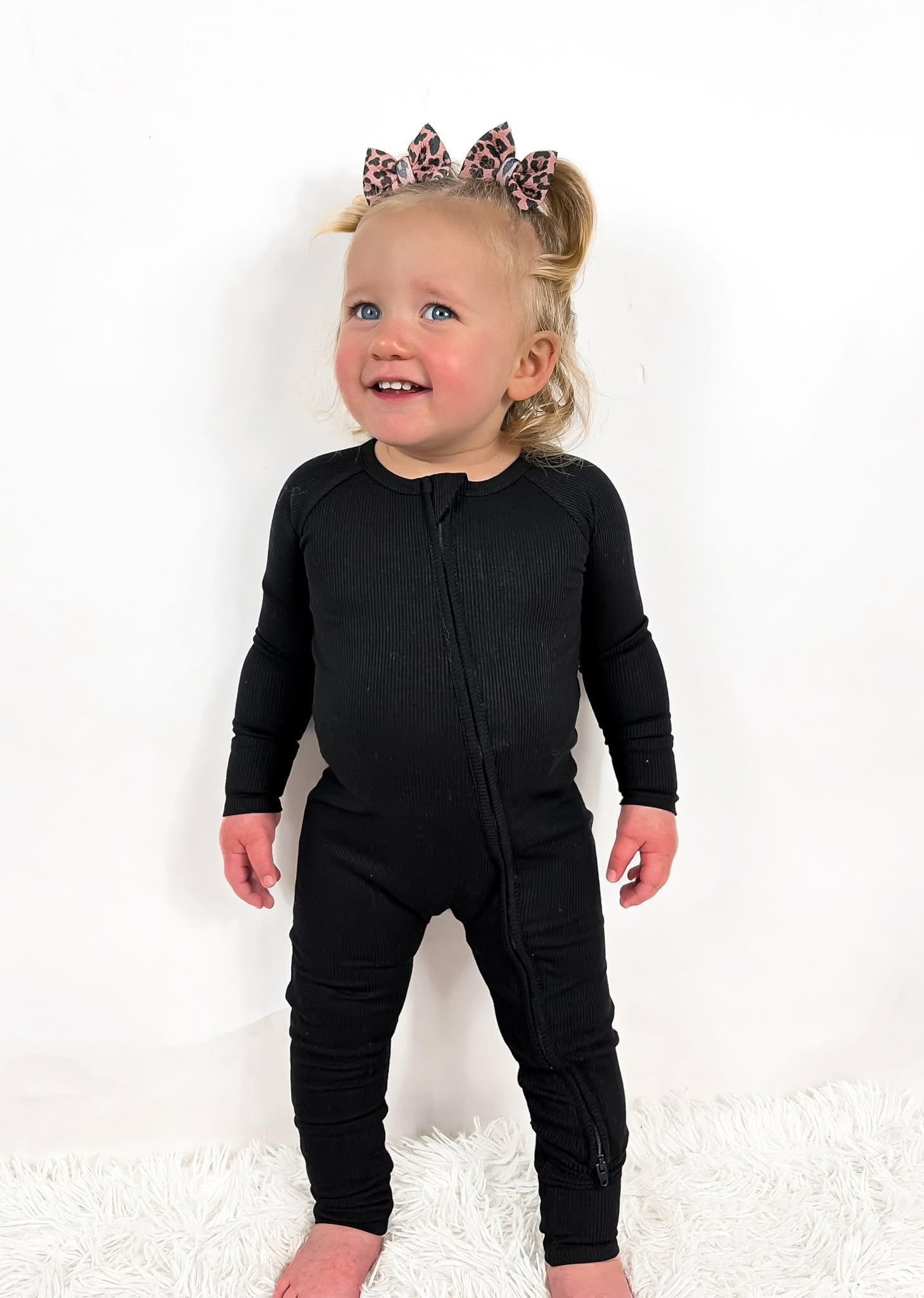 Licorice Ribbed Double Zippy Romper