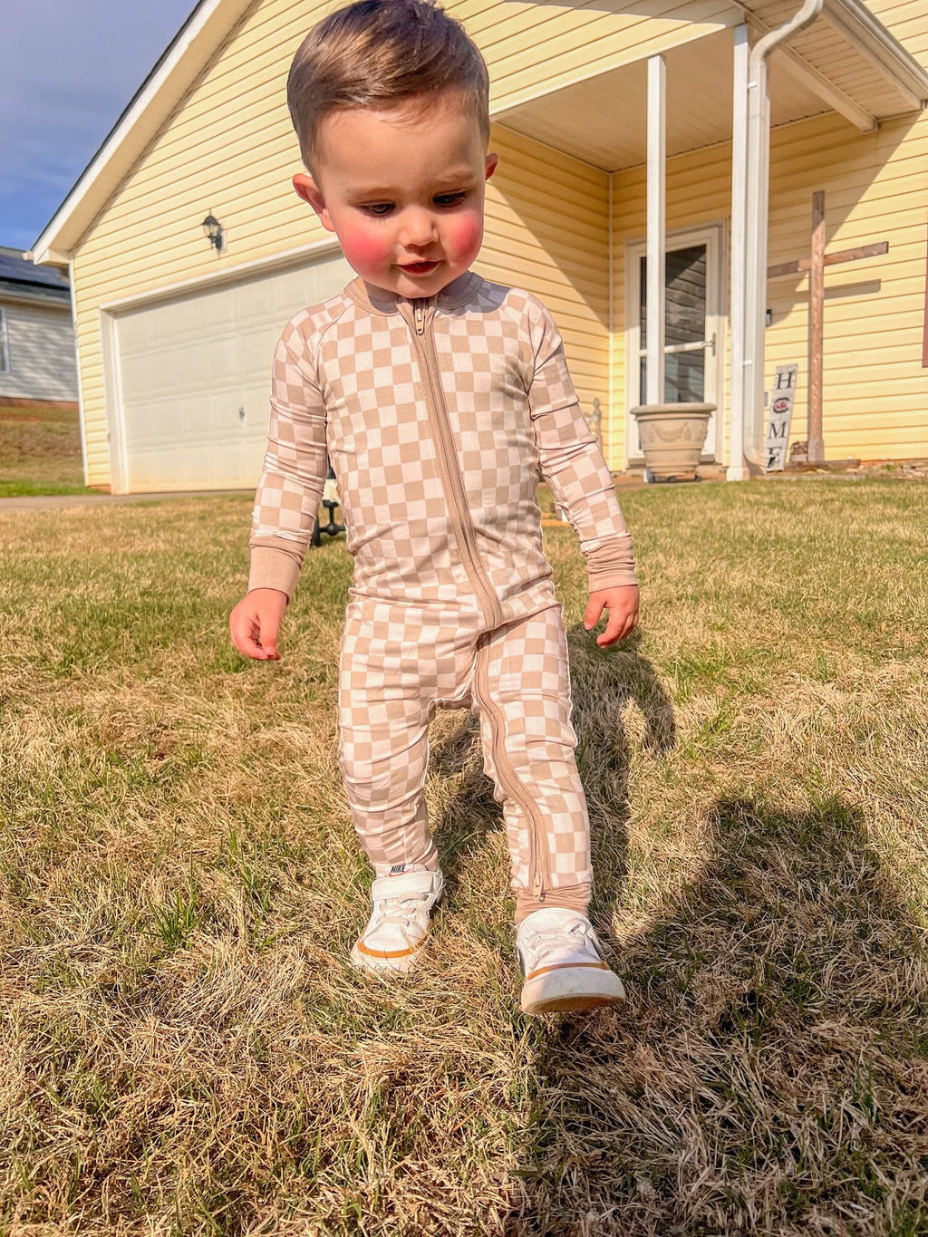 Sand Checks Double Zippy Romper