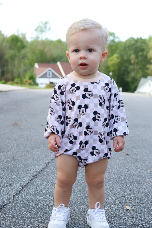 Checkered Friend Longsleeve Bubble Romper