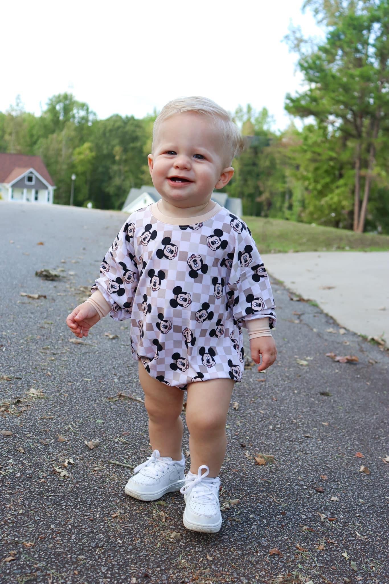 Checkered Friend Longsleeve Bubble Romper