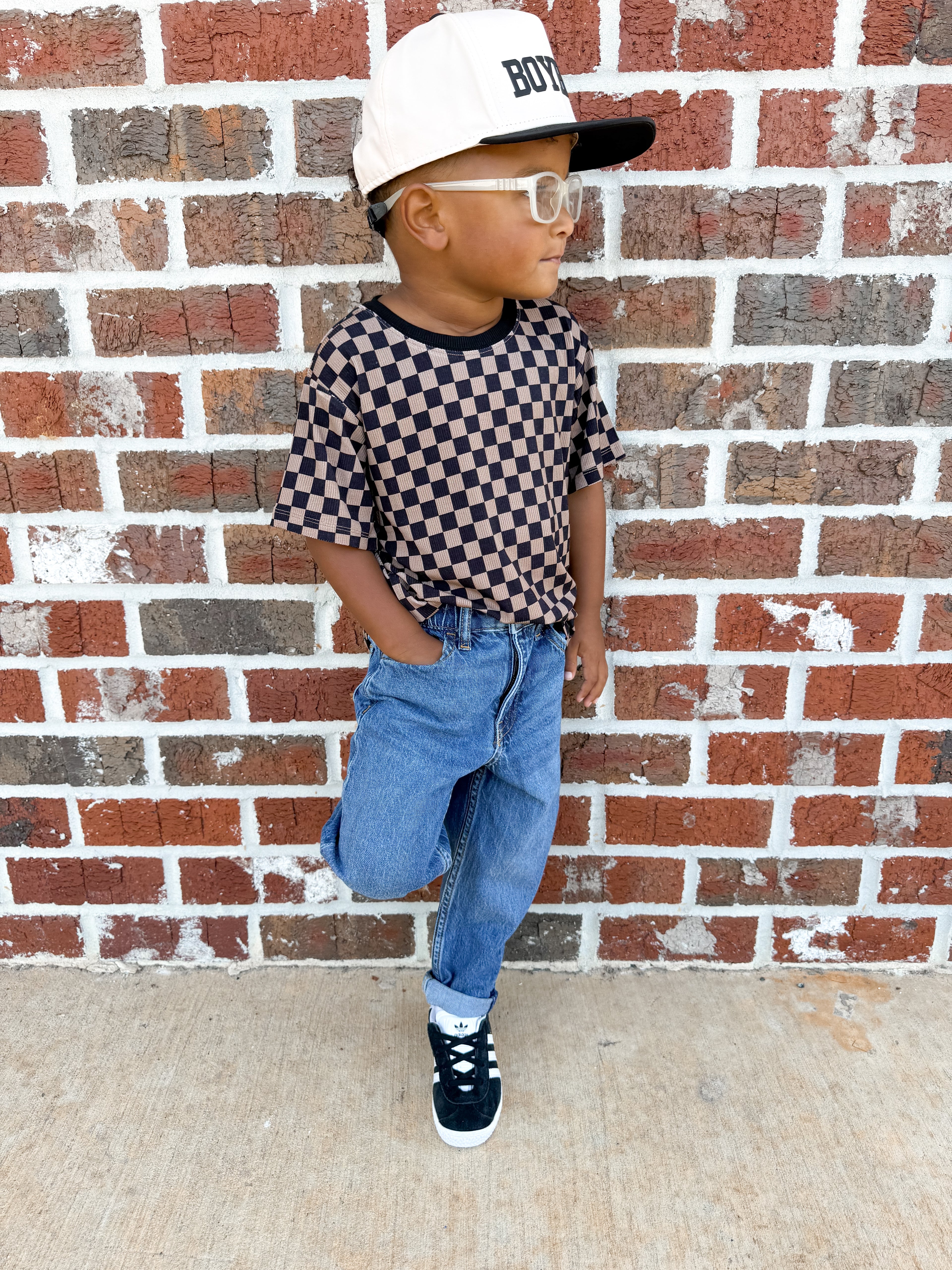 Neutral Checkered Oversized Tee