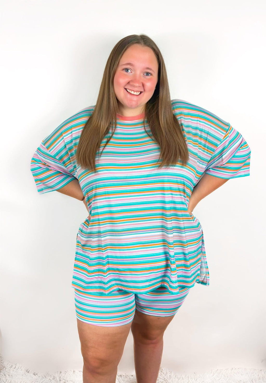 Candy Stripe Womens Biker Short Set