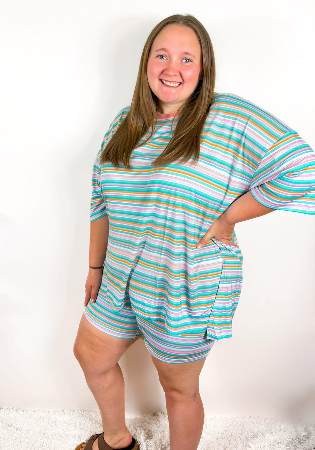 Candy Stripe Womens Biker Short Set