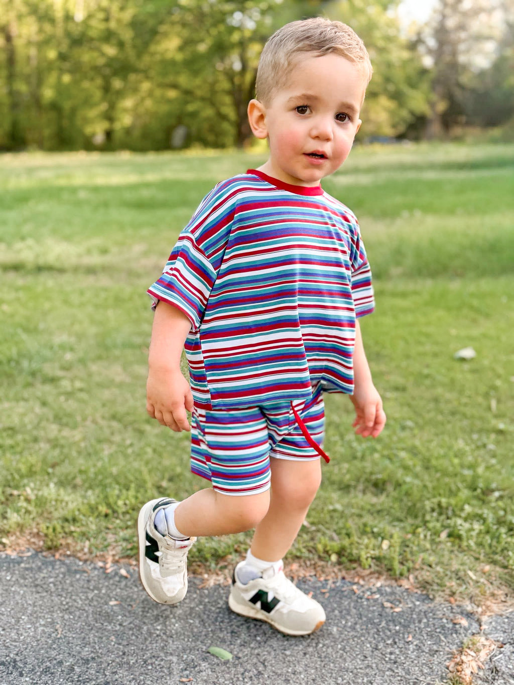 Retro Stripes Oversized Short Set