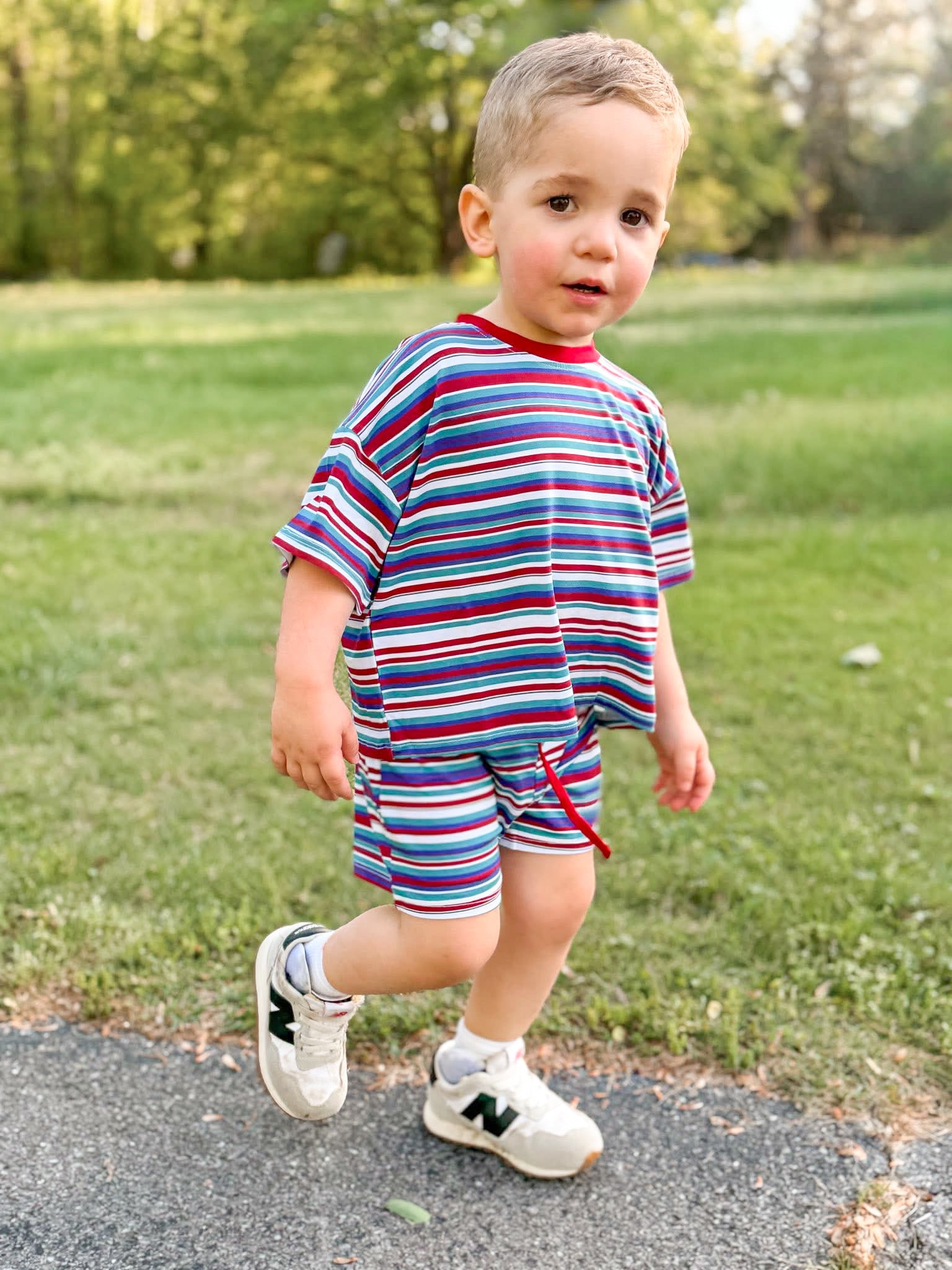 Retro Stripes Oversized Short Set