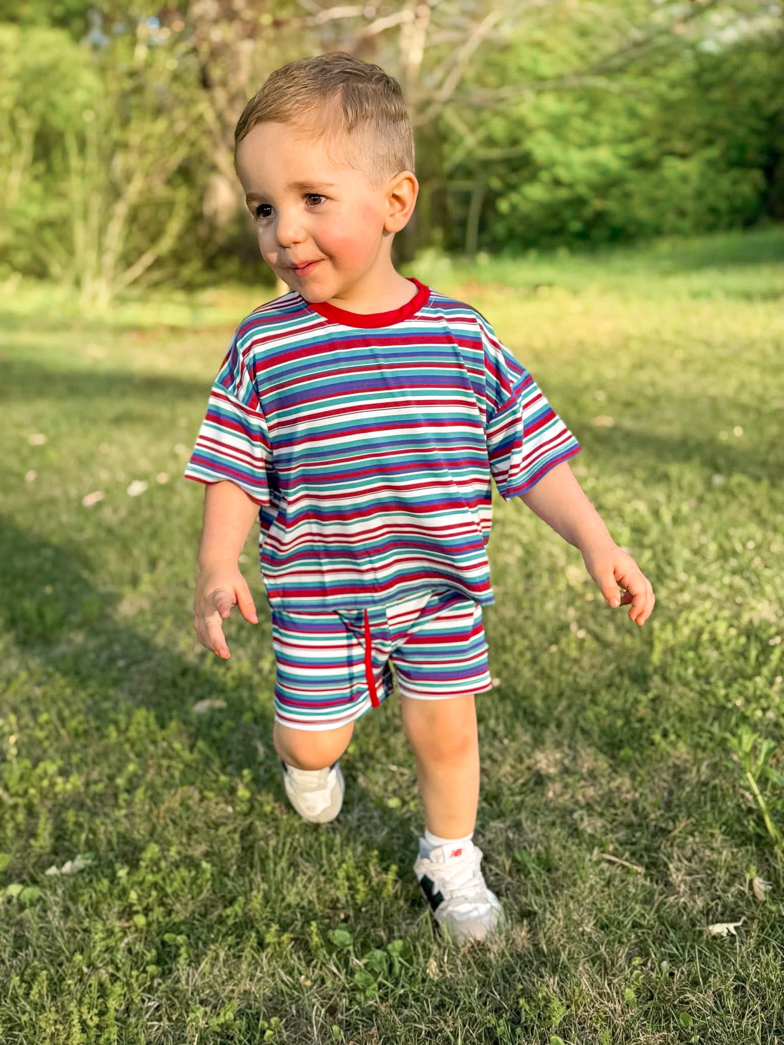 Retro Stripes Oversized Short Set