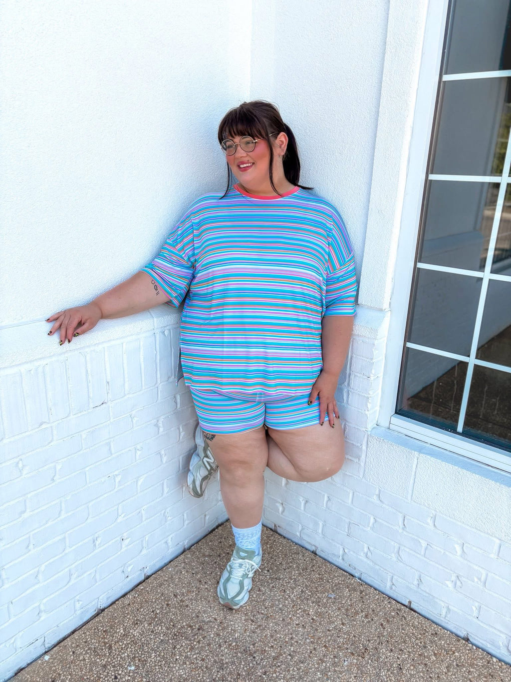 Candy Stripe Womens Biker Short Set