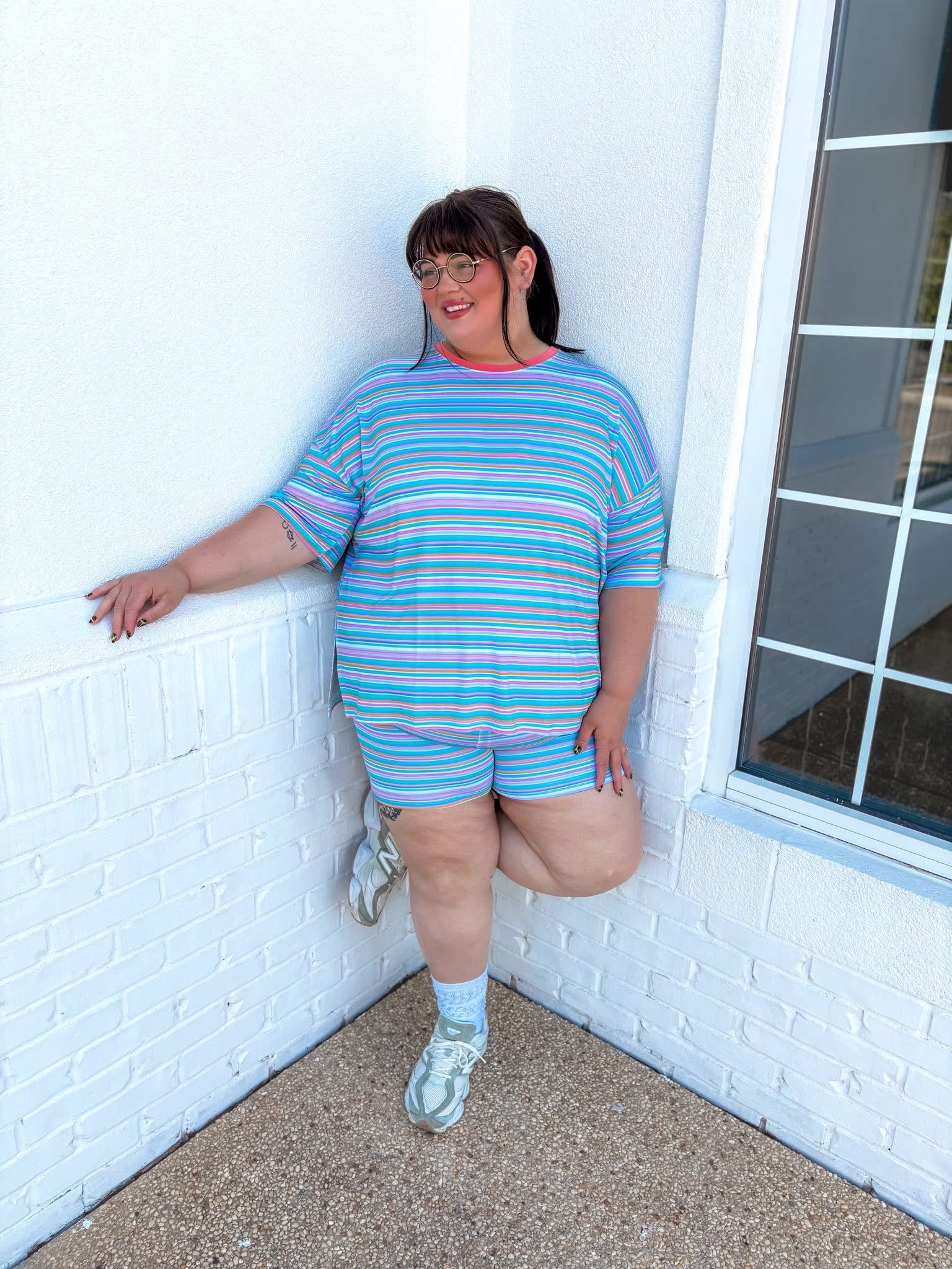 Candy Stripe Womens Biker Short Set