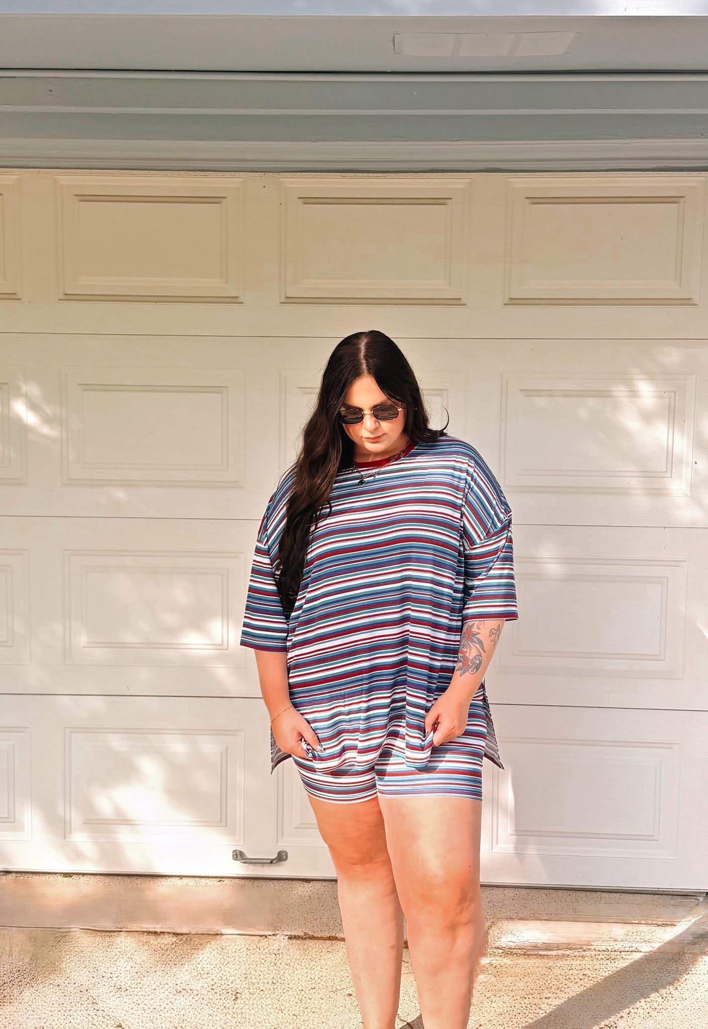 Retro Stripes Womens Biker Short Set