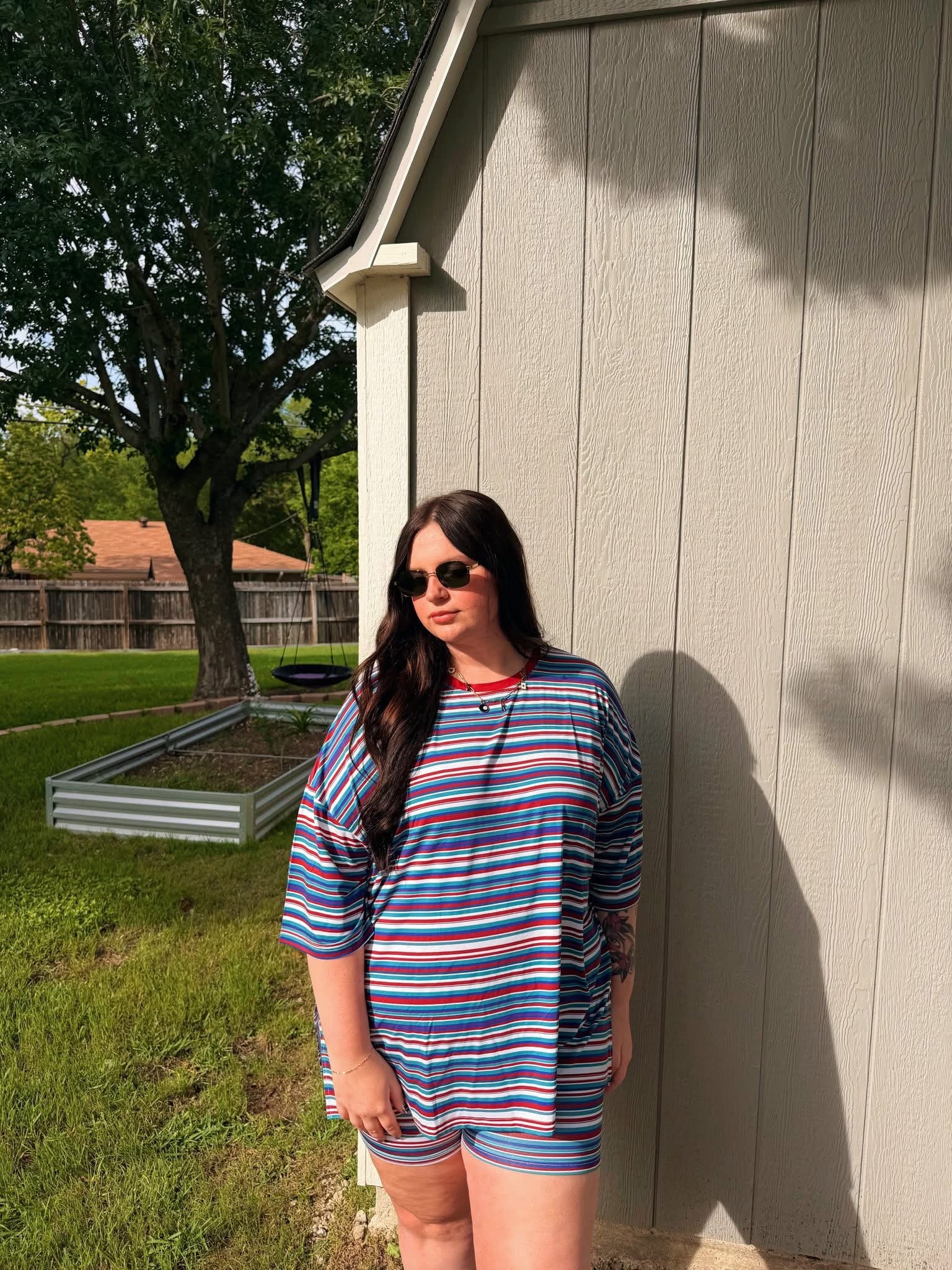 Retro Stripes Womens Biker Short Set