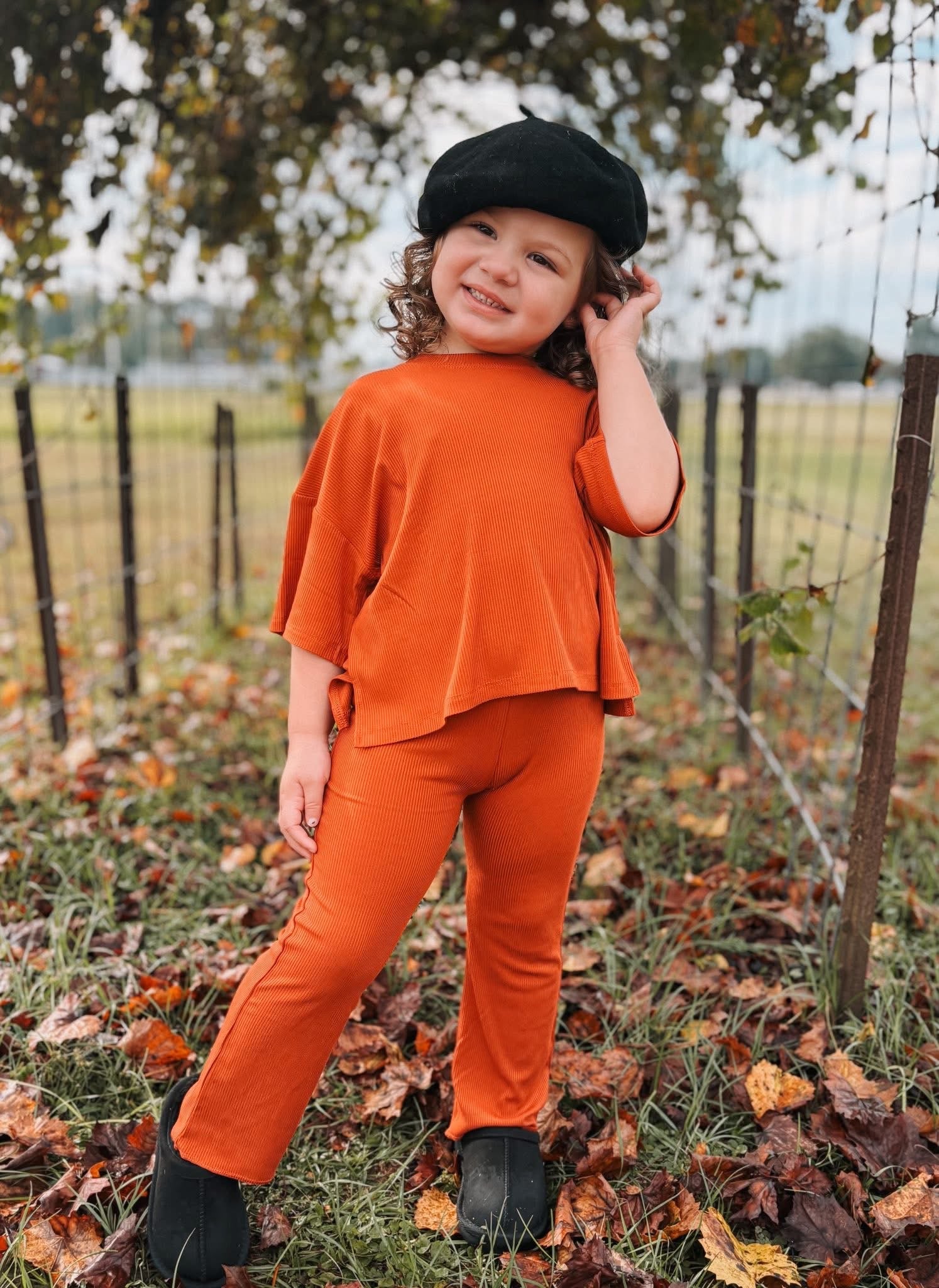 Pumpkin Spice Ribbed Kids Daywear Pant Set