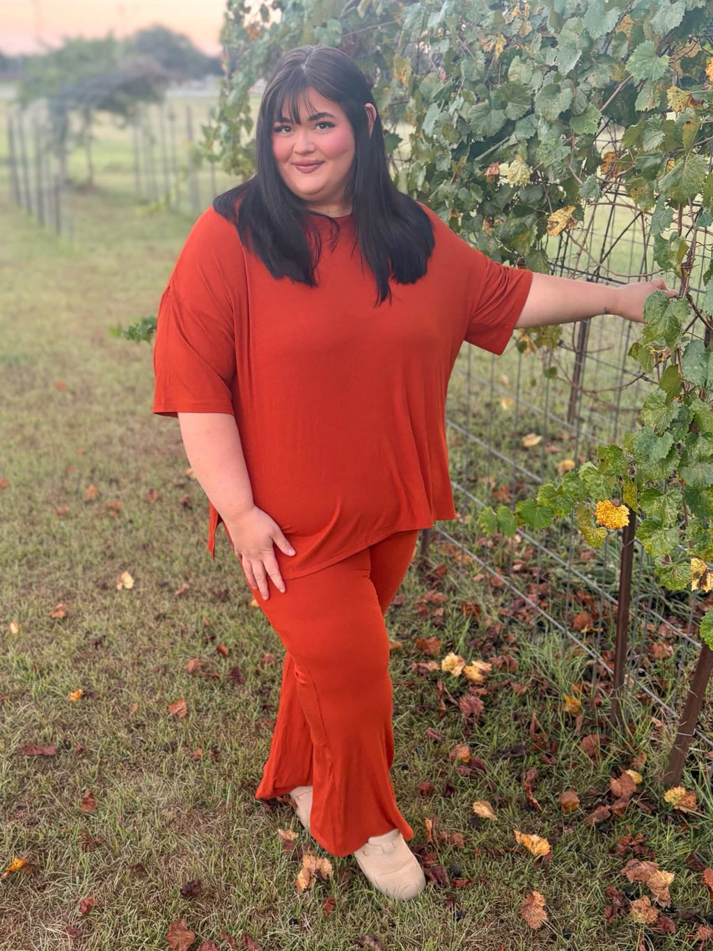 Pumpkin Spice Ribbed Womens Daywear Pant Set