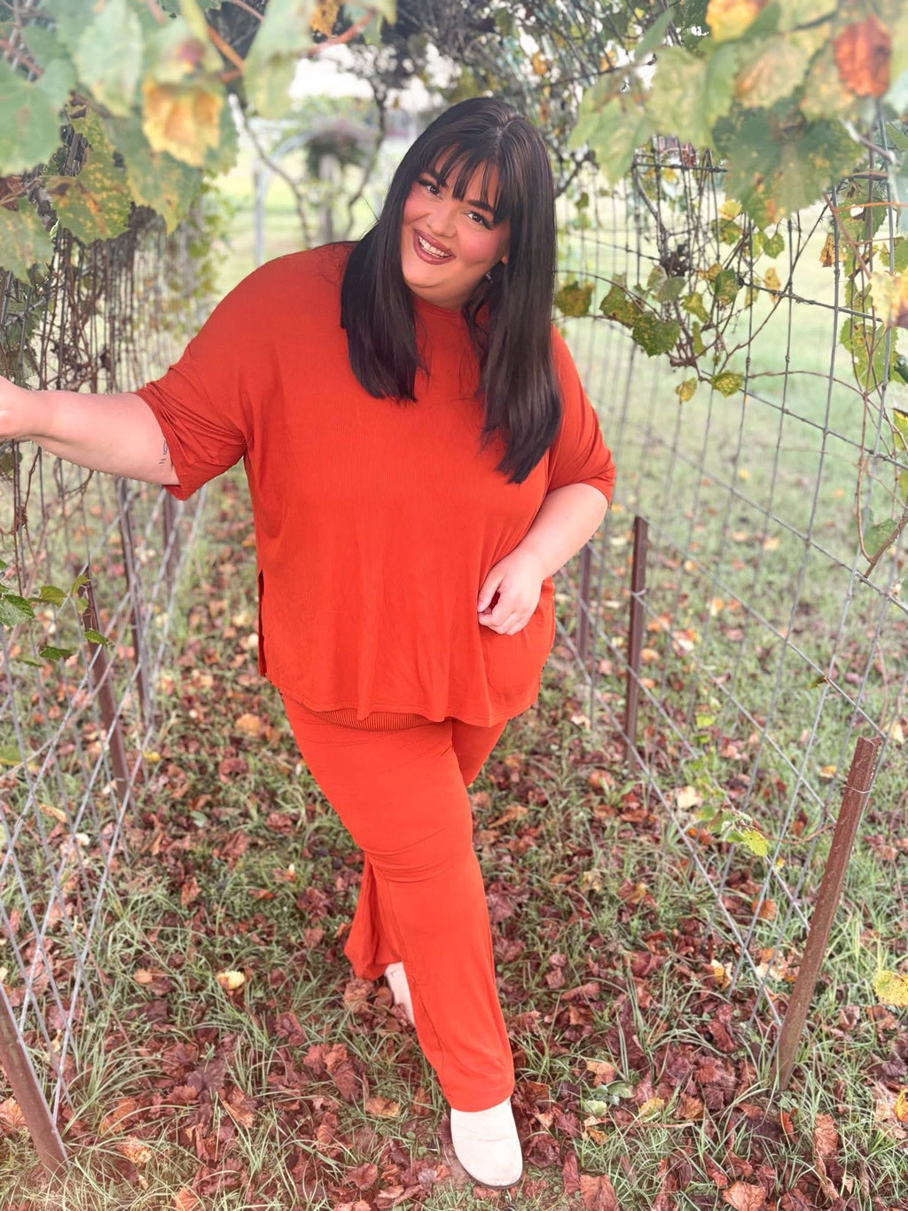 Pumpkin Spice Ribbed Womens Daywear Pant Set