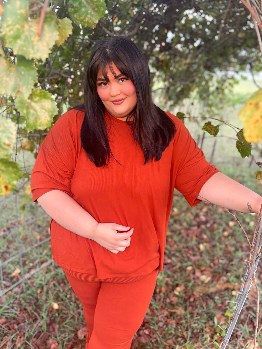 Pumpkin Spice Ribbed Womens Daywear Pant Set