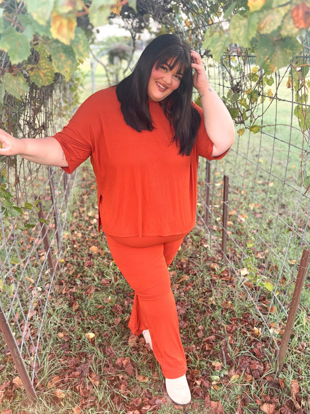 Pumpkin Spice Ribbed Womens Daywear Pant Set