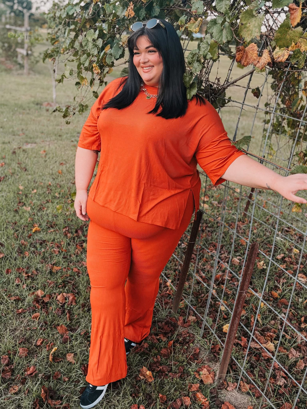 Pumpkin Spice Ribbed Womens Daywear Pant Set