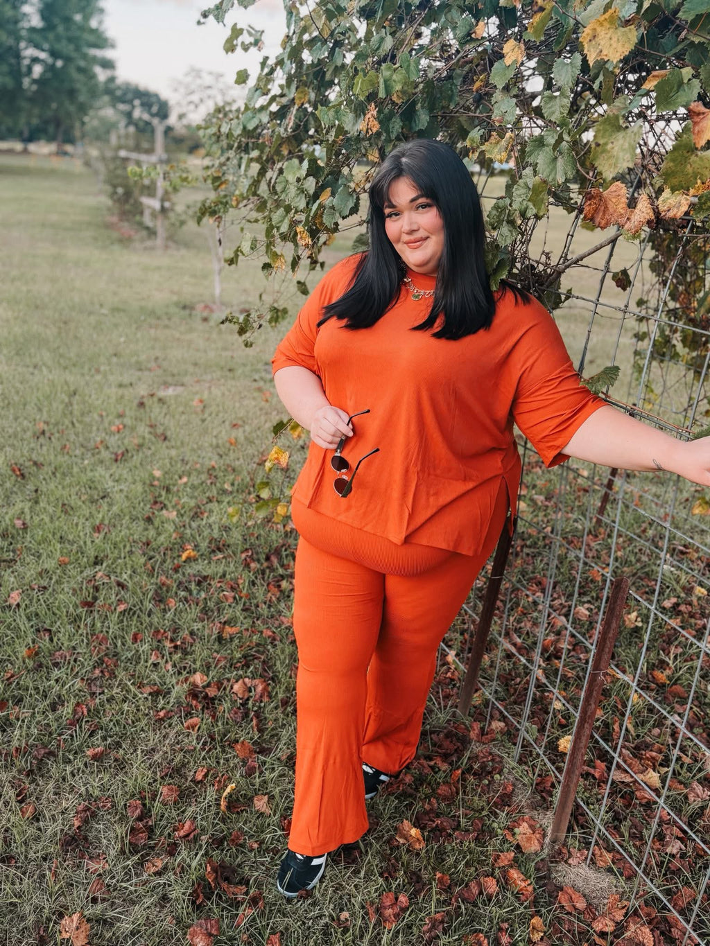 Pumpkin Spice Ribbed Womens Daywear Pant Set