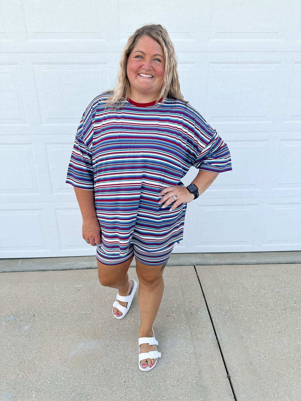 Retro Stripes Womens Biker Short Set