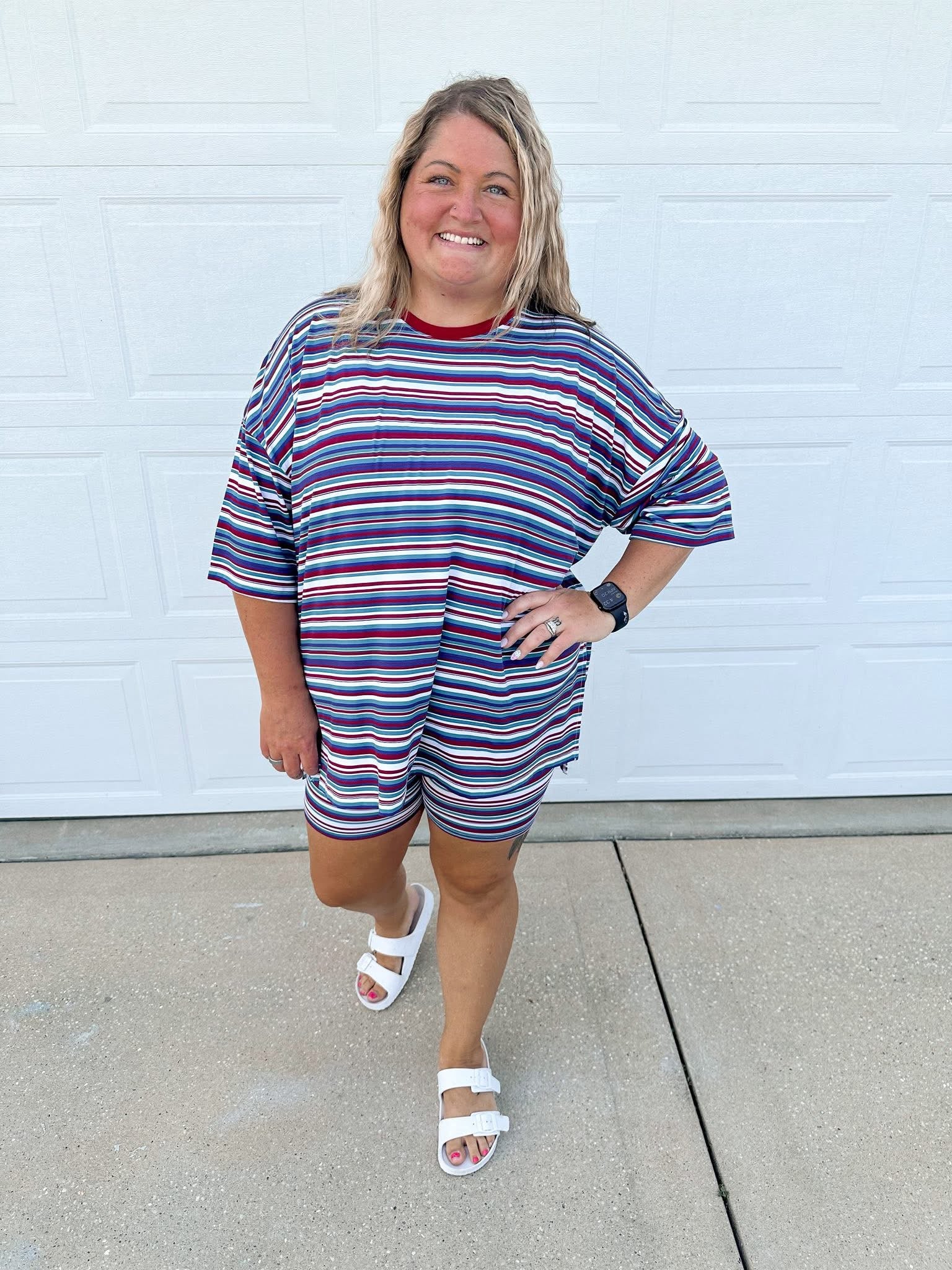 Retro Stripes Womens Biker Short Set