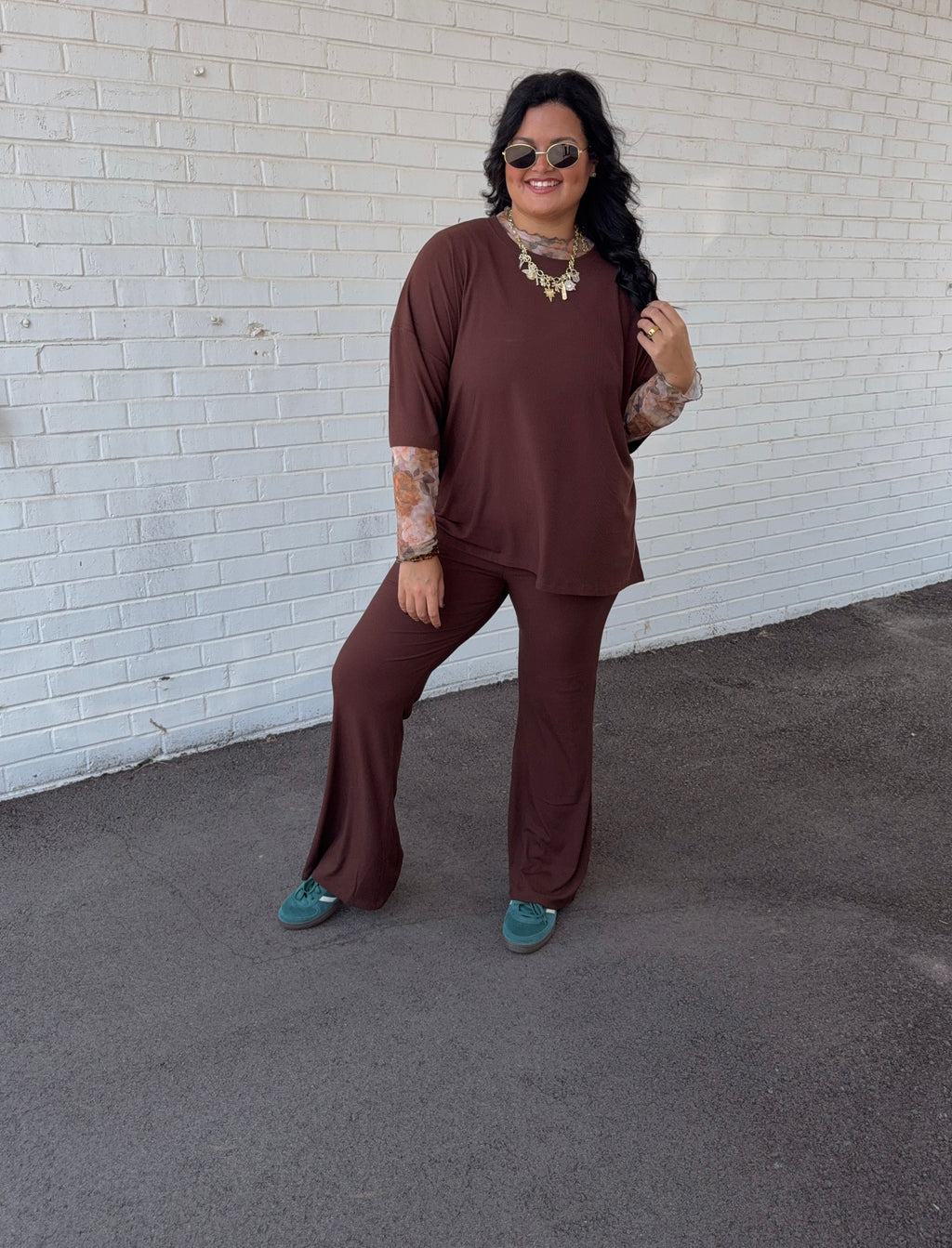 Rich Chocolate Womens Ribbed Daywear Pant Set