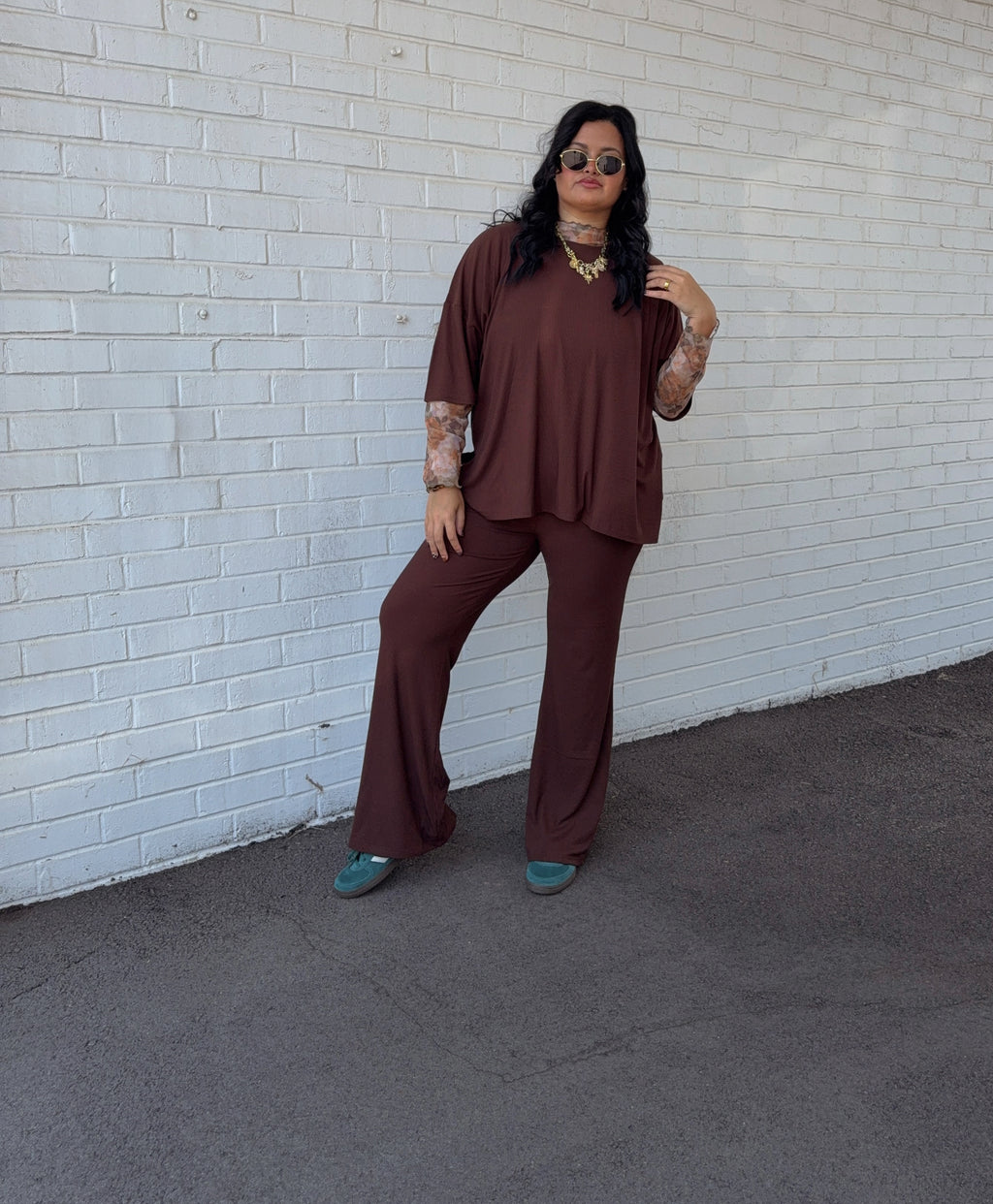 Rich Chocolate Womens Ribbed Daywear Pant Set