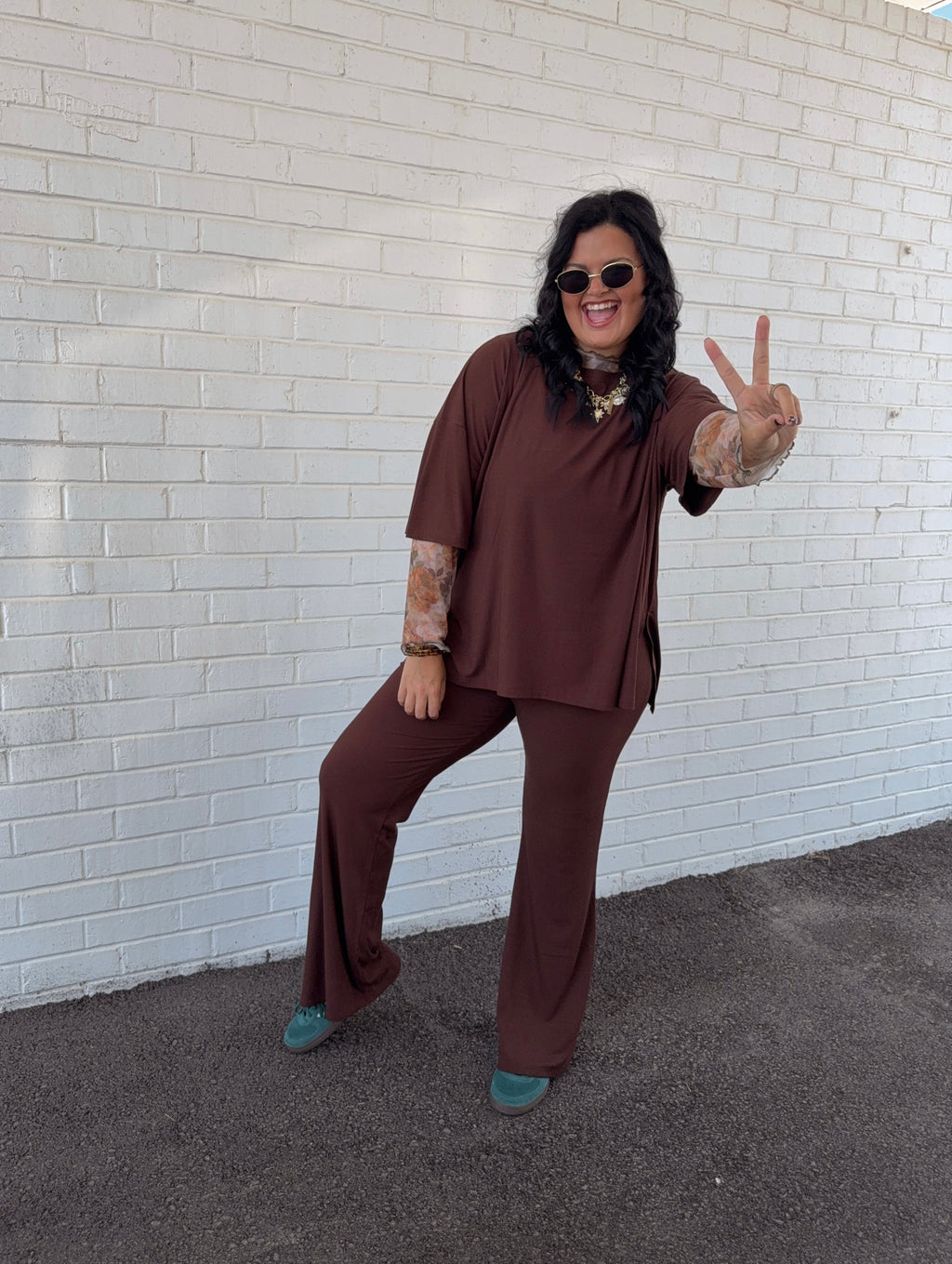 Rich Chocolate Womens Ribbed Daywear Pant Set