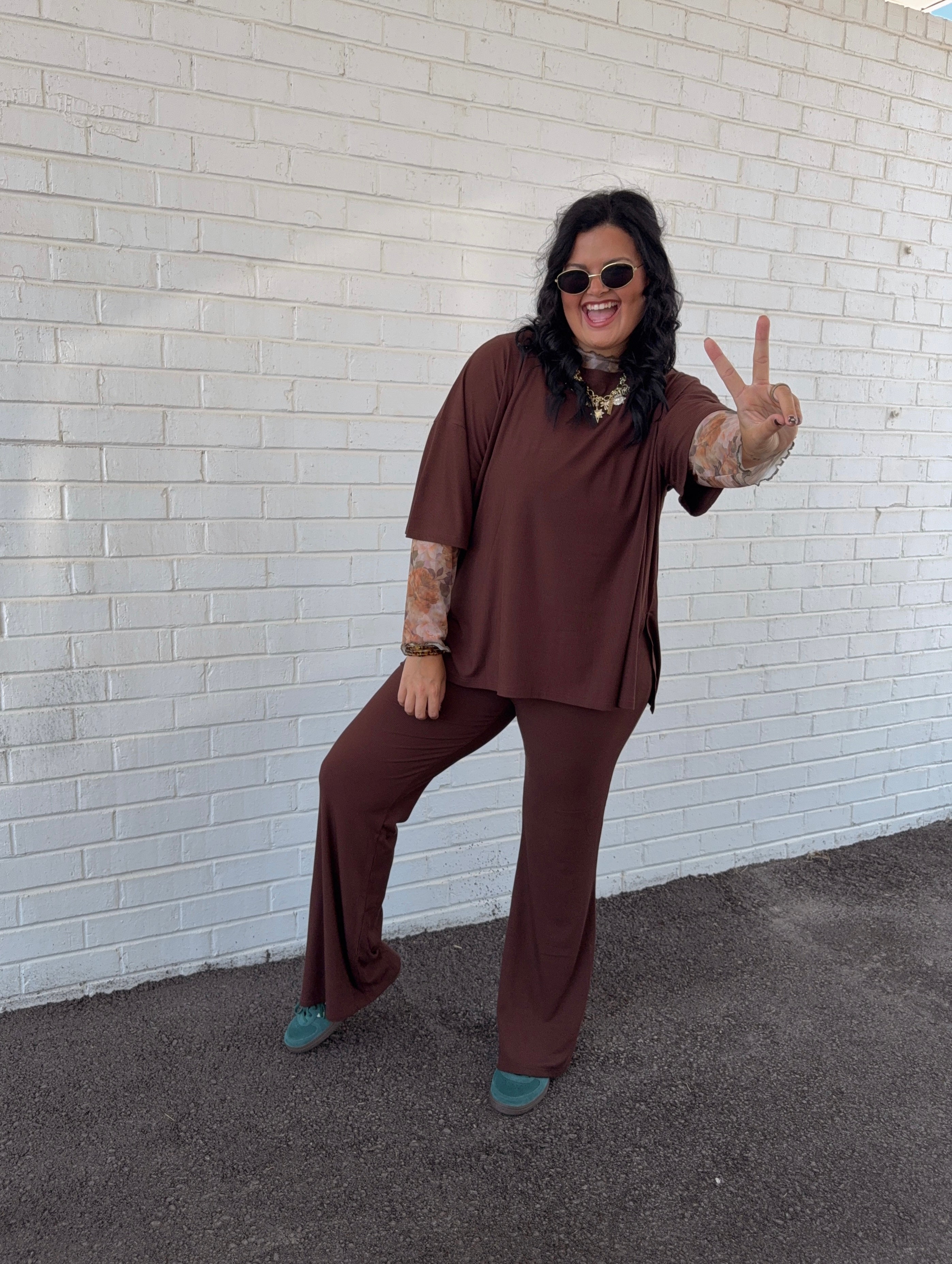 Rich Chocolate Womens Ribbed Daywear Pant Set