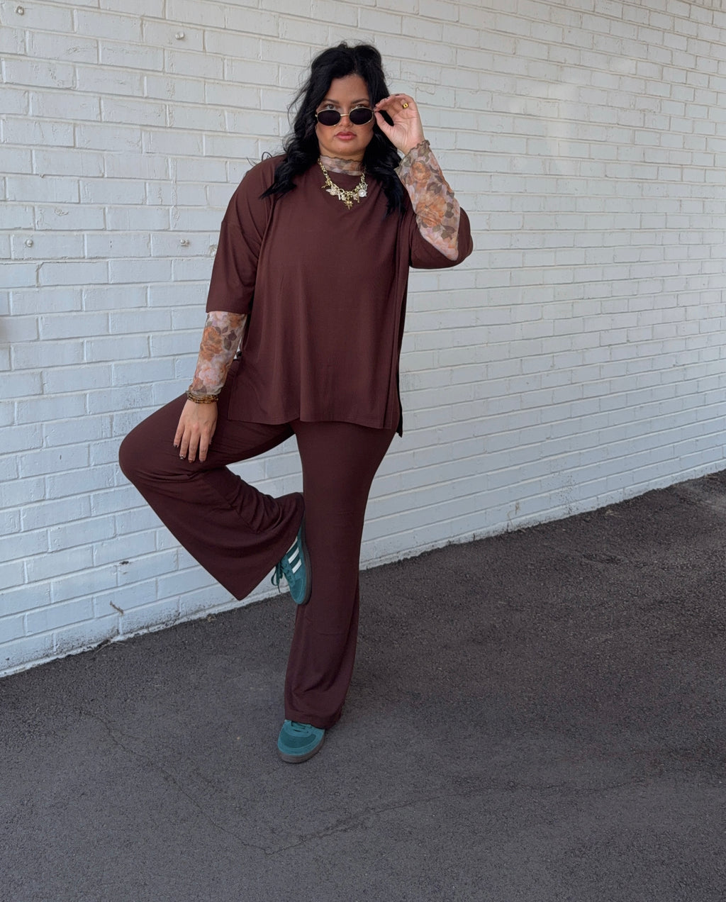 Rich Chocolate Womens Ribbed Daywear Pant Set